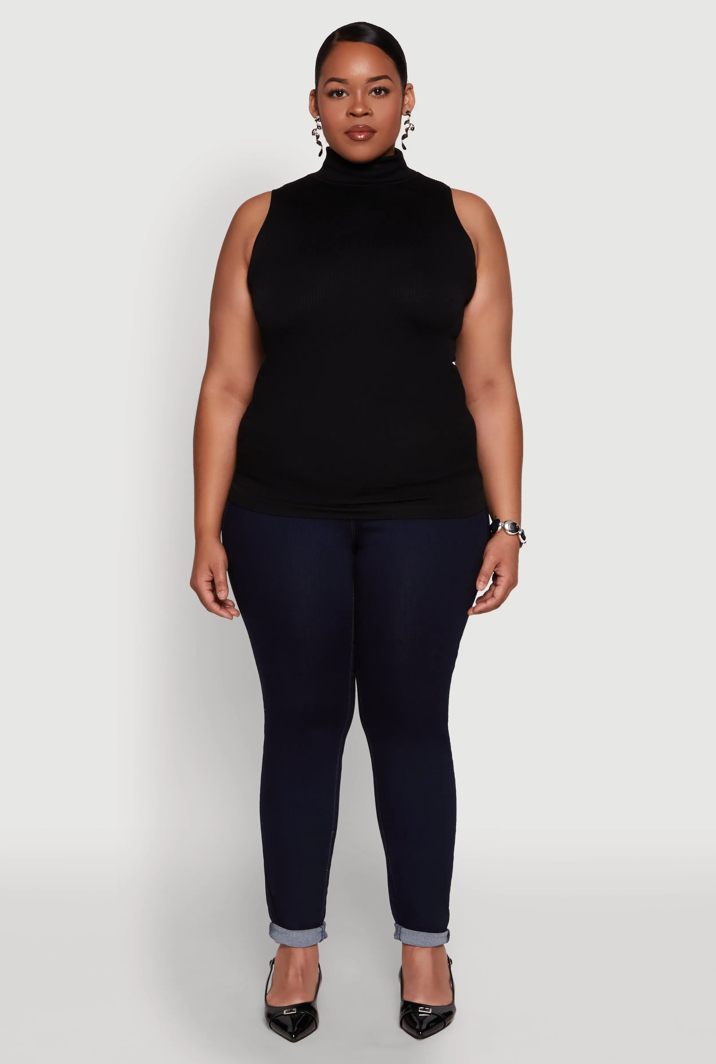 Plus Size Seamless Mock Neck Rib Knit Tank Top sold by Rainbow product image thumbnail 3