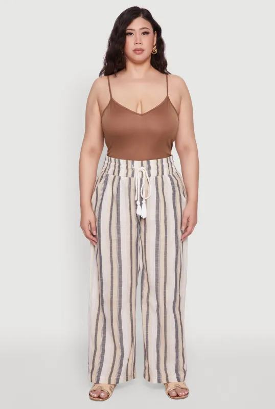 Plus Size Striped Drawstring Waist Palazzo Pants sold by Rainbow