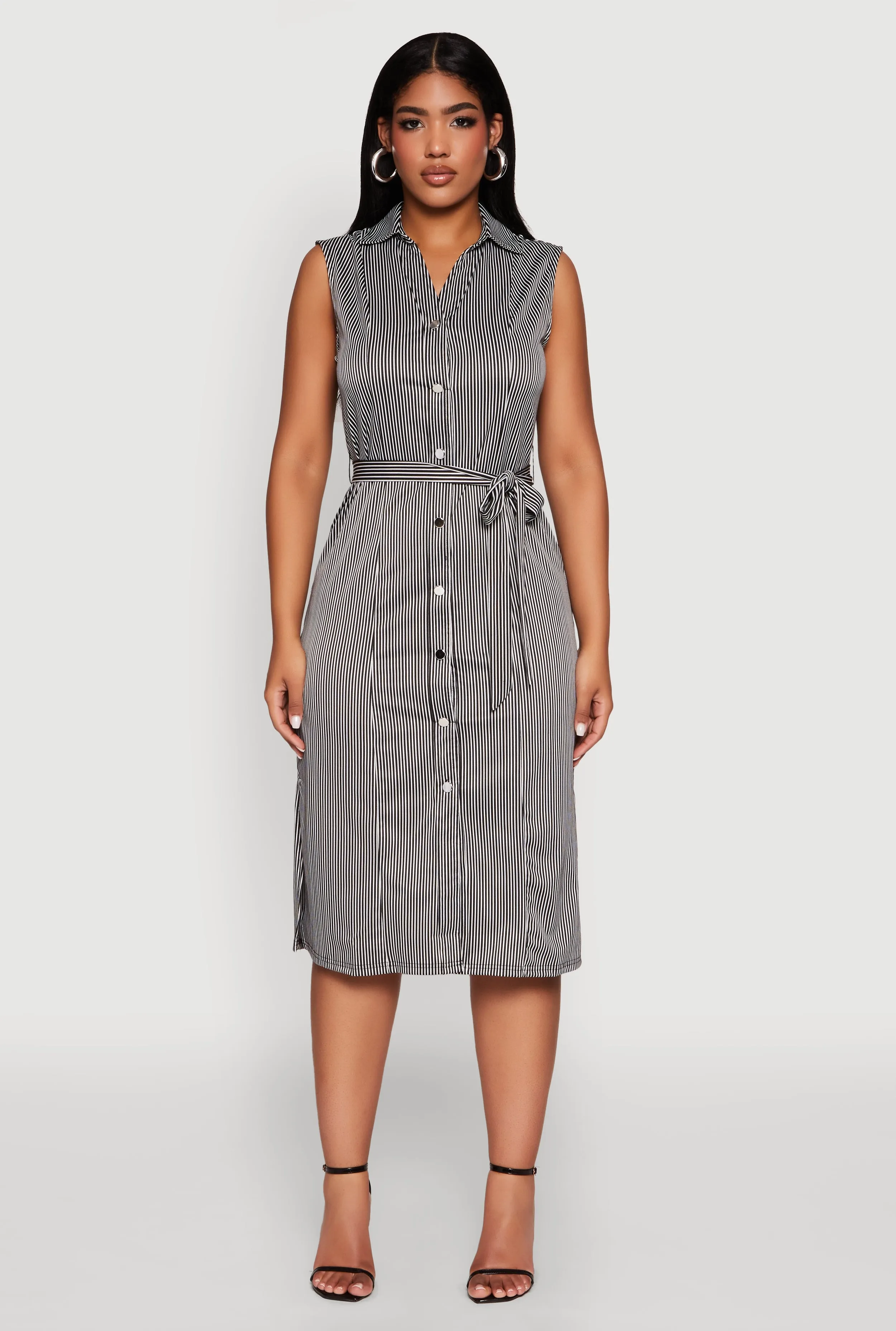 Striped Button Detail Tie Waist Shirt Dress sold by Rainbow product image thumbnail 2
