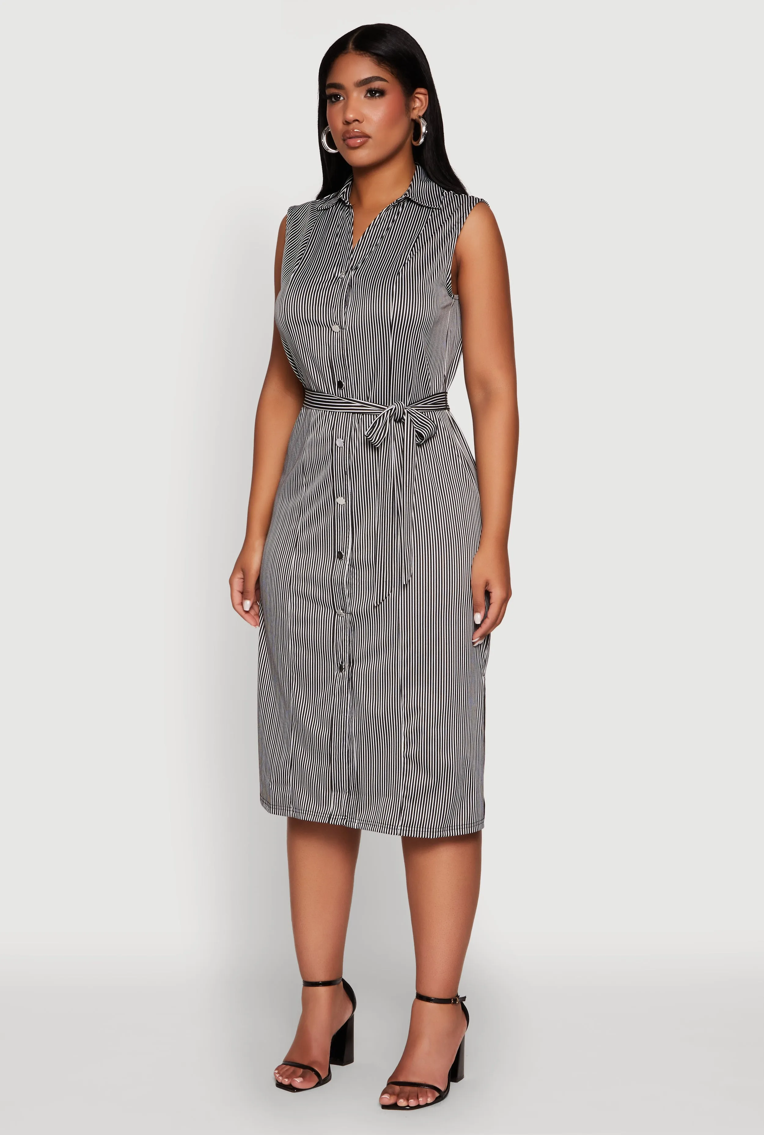 Striped Button Detail Tie Waist Shirt Dress sold by Rainbow product image thumbnail 3