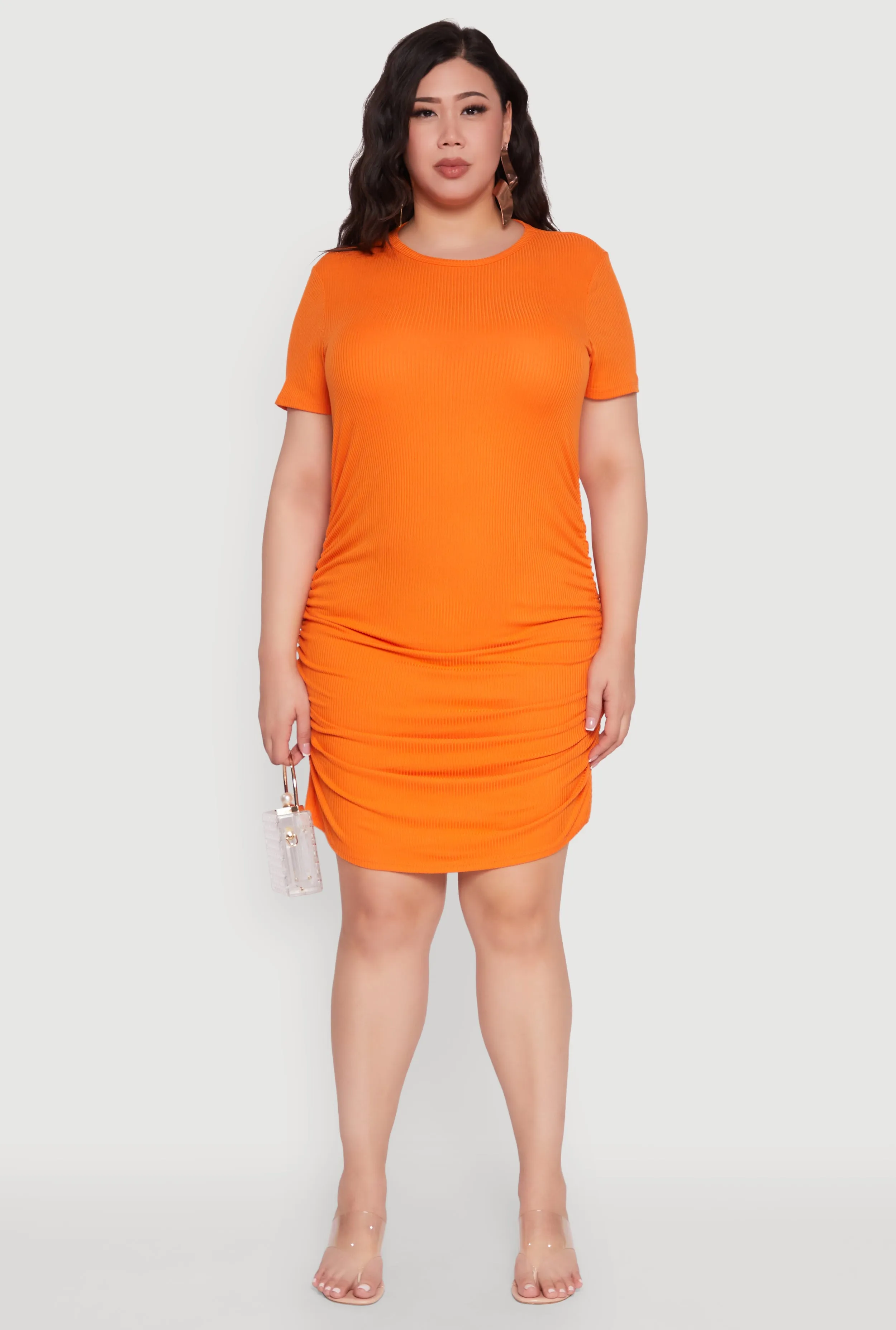 Plus Size Side Ruched Rib Knit T Shirt Dress sold by Rainbow product image thumbnail 2