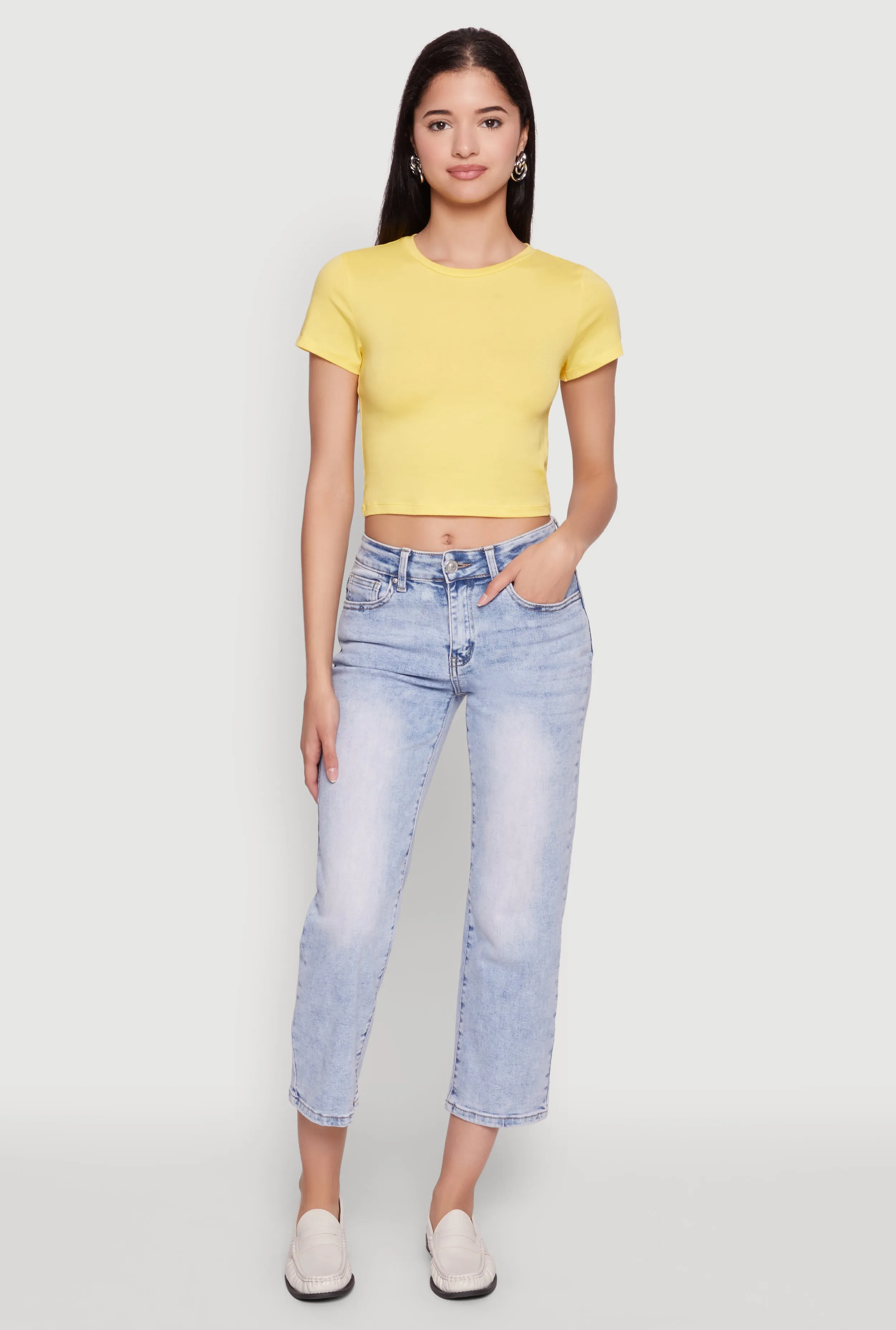 Cropped Short Sleeve Crew Neck Tee sold by Rainbow