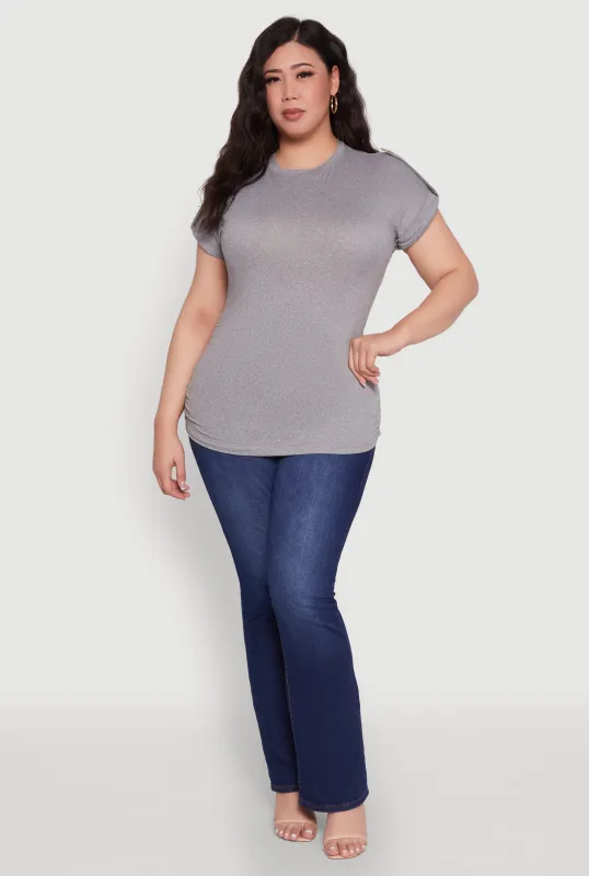Plus Size Ruched Tabbed Short Sleeve Top sold by Rainbow