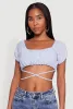 Ruched Tie Back Bubble Sleeve Crop Top sold by Rainbow