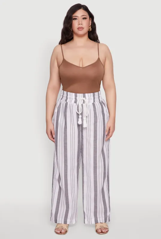 Plus Size Striped Drawstring Waist Palazzo Pants sold by Rainbow