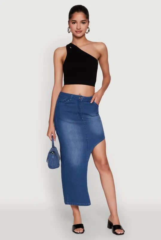 Asymmetrical Denim Maxi Skirt sold by Rainbow