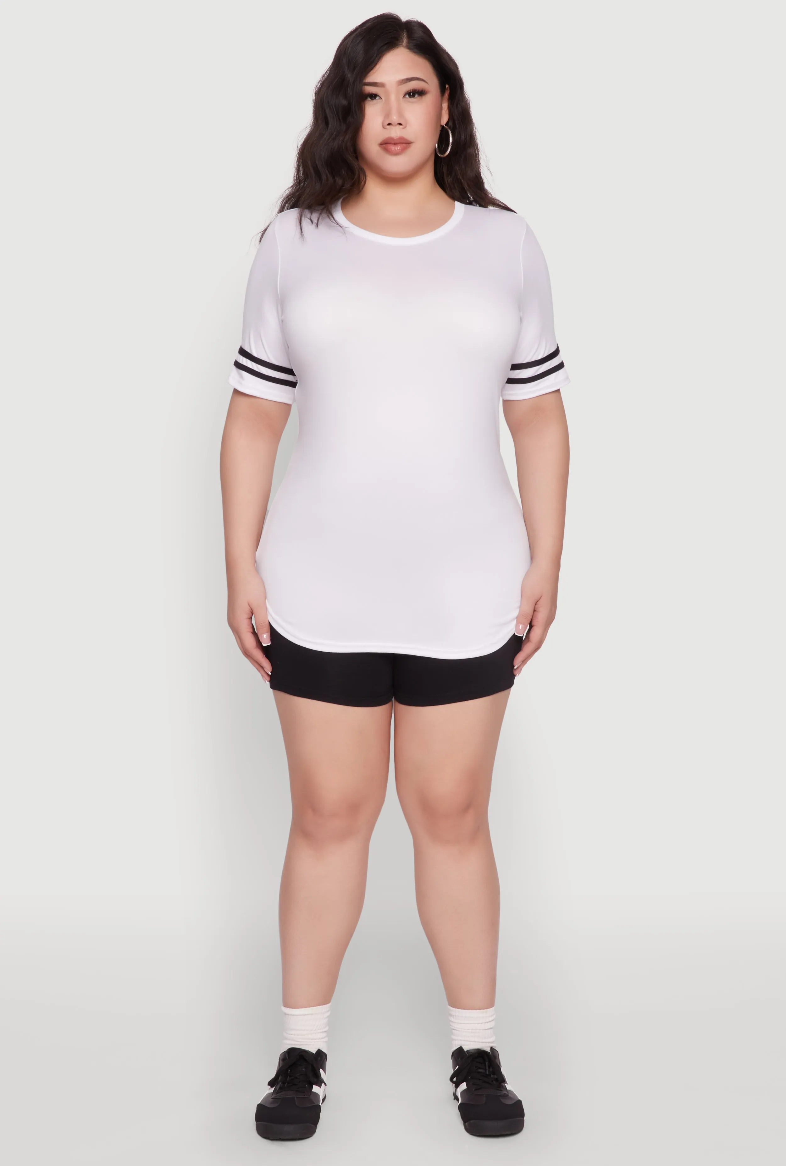 Plus Size Varsity Stripe Detail Short Sleeve Tee sold by Rainbow