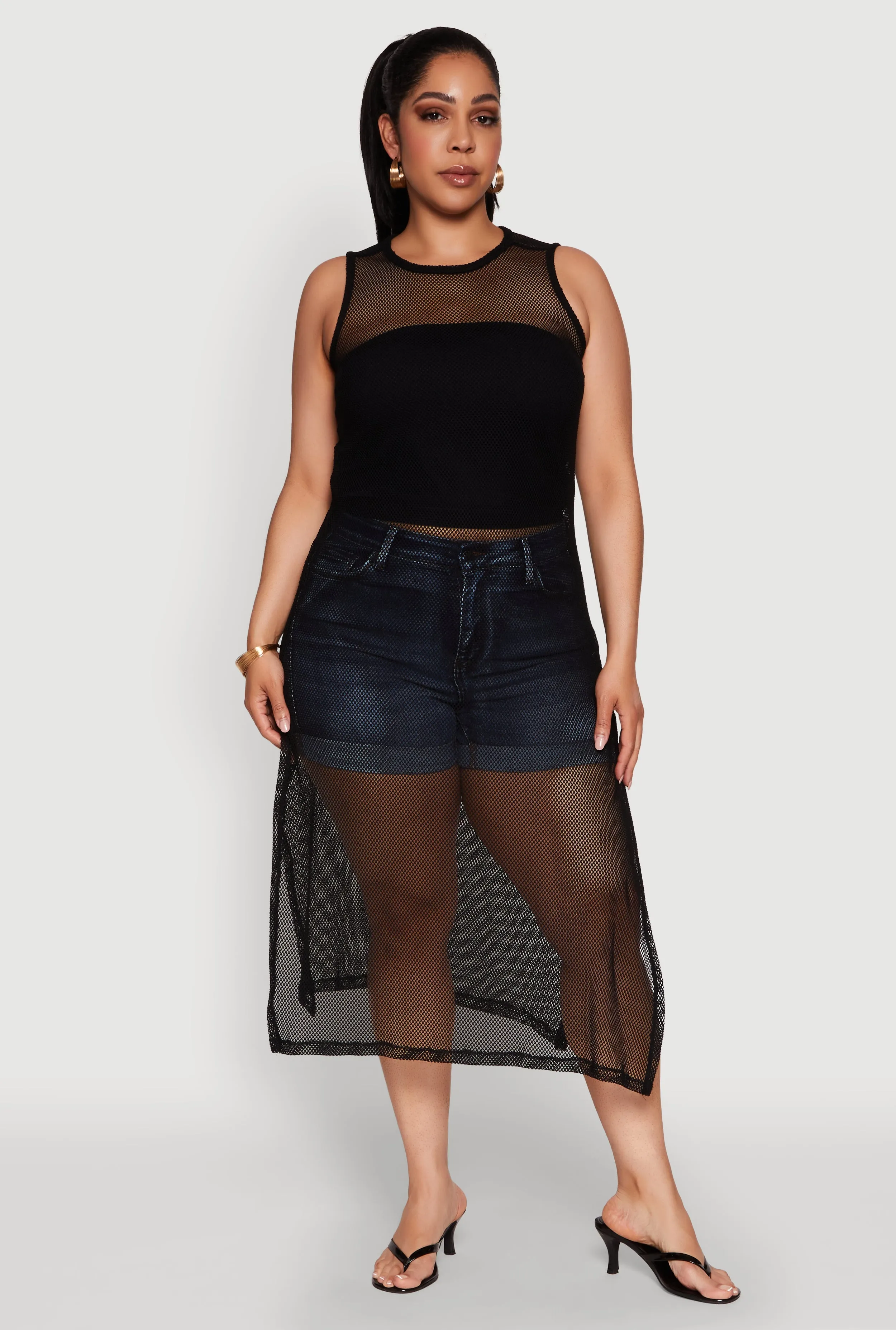 Plus Size Fishnet Side Slit Maxi Tank Top sold by Rainbow