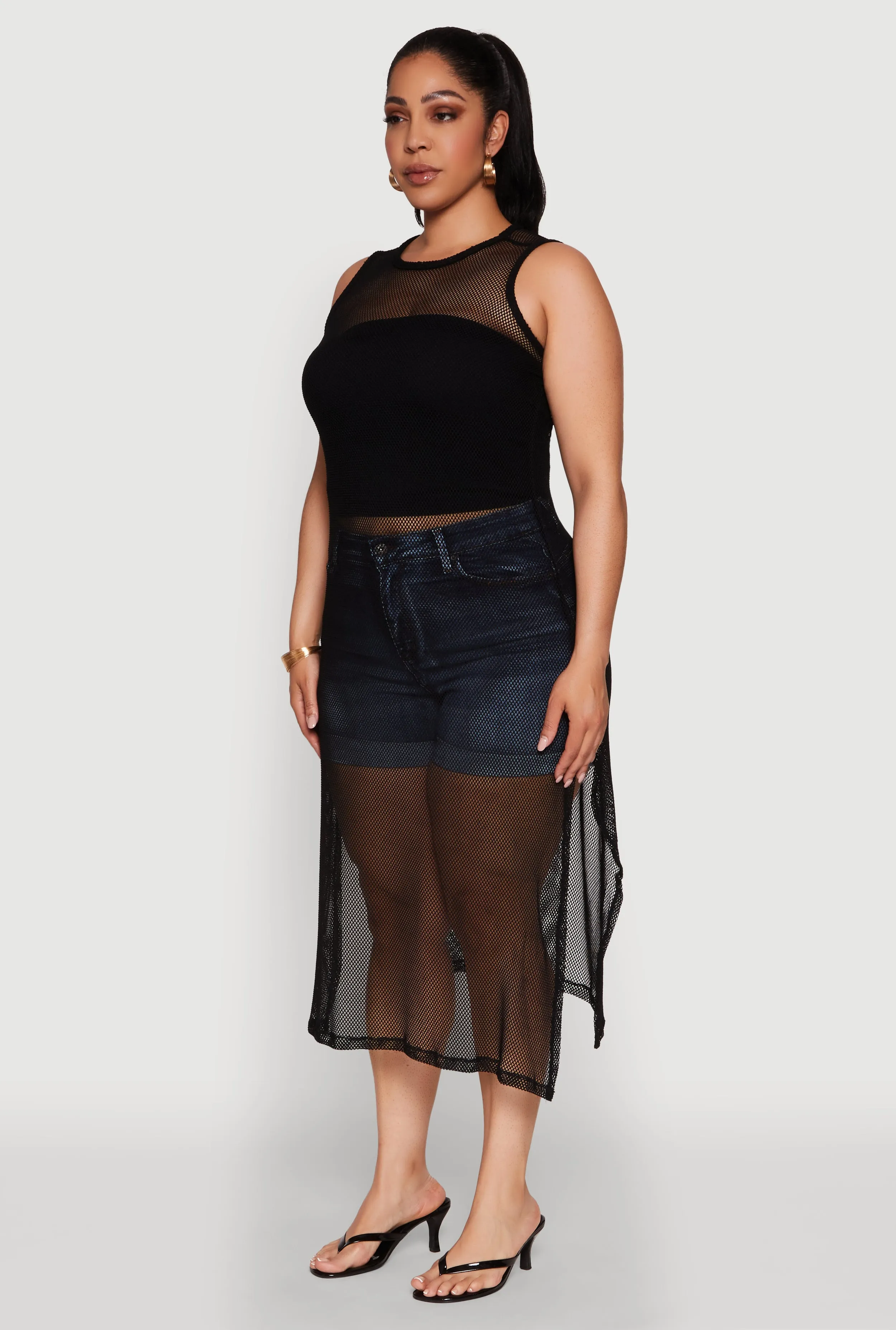 Plus Size Fishnet Side Slit Maxi Tank Top sold by Rainbow product image thumbnail 3