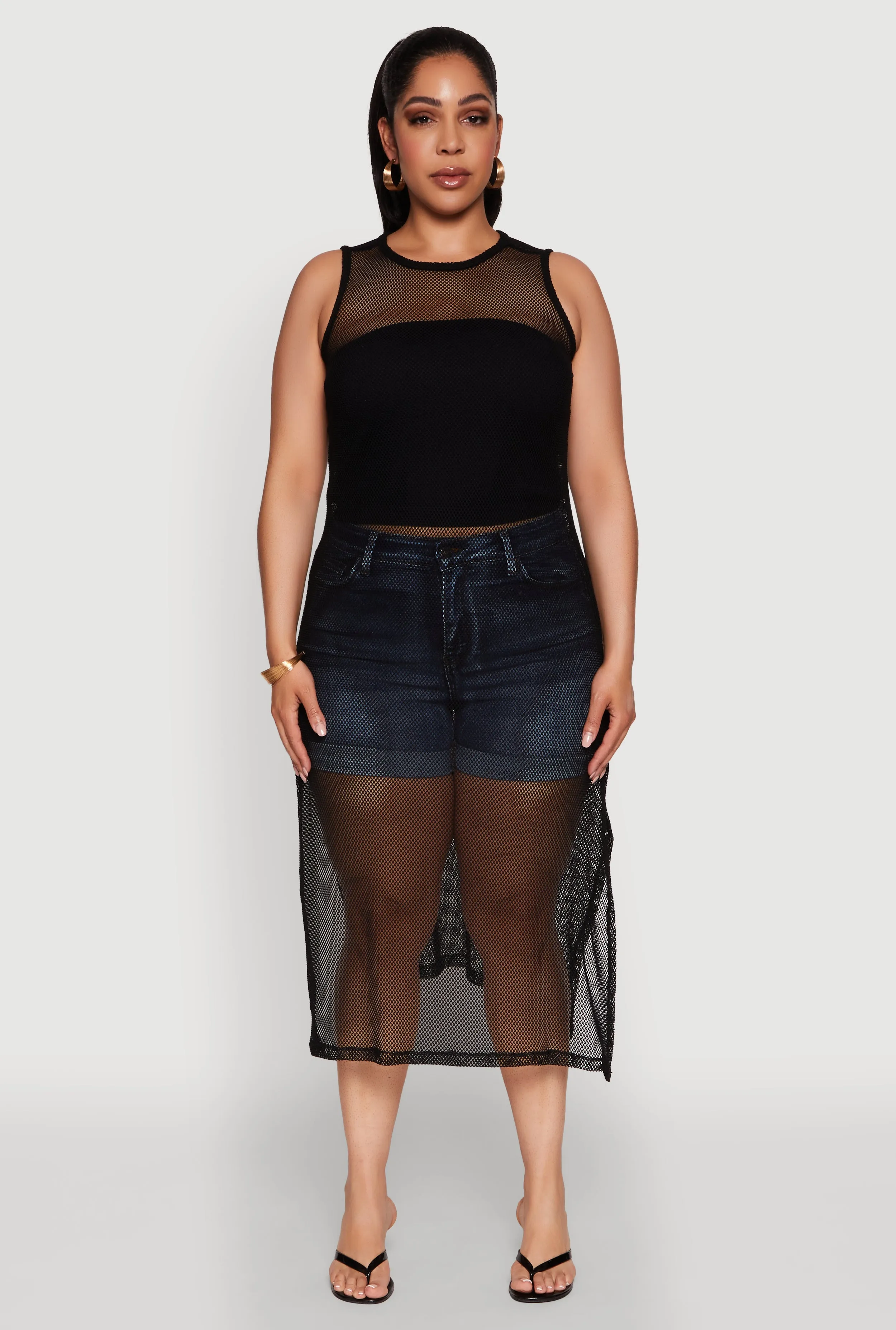 Plus Size Fishnet Side Slit Maxi Tank Top sold by Rainbow product image thumbnail 2