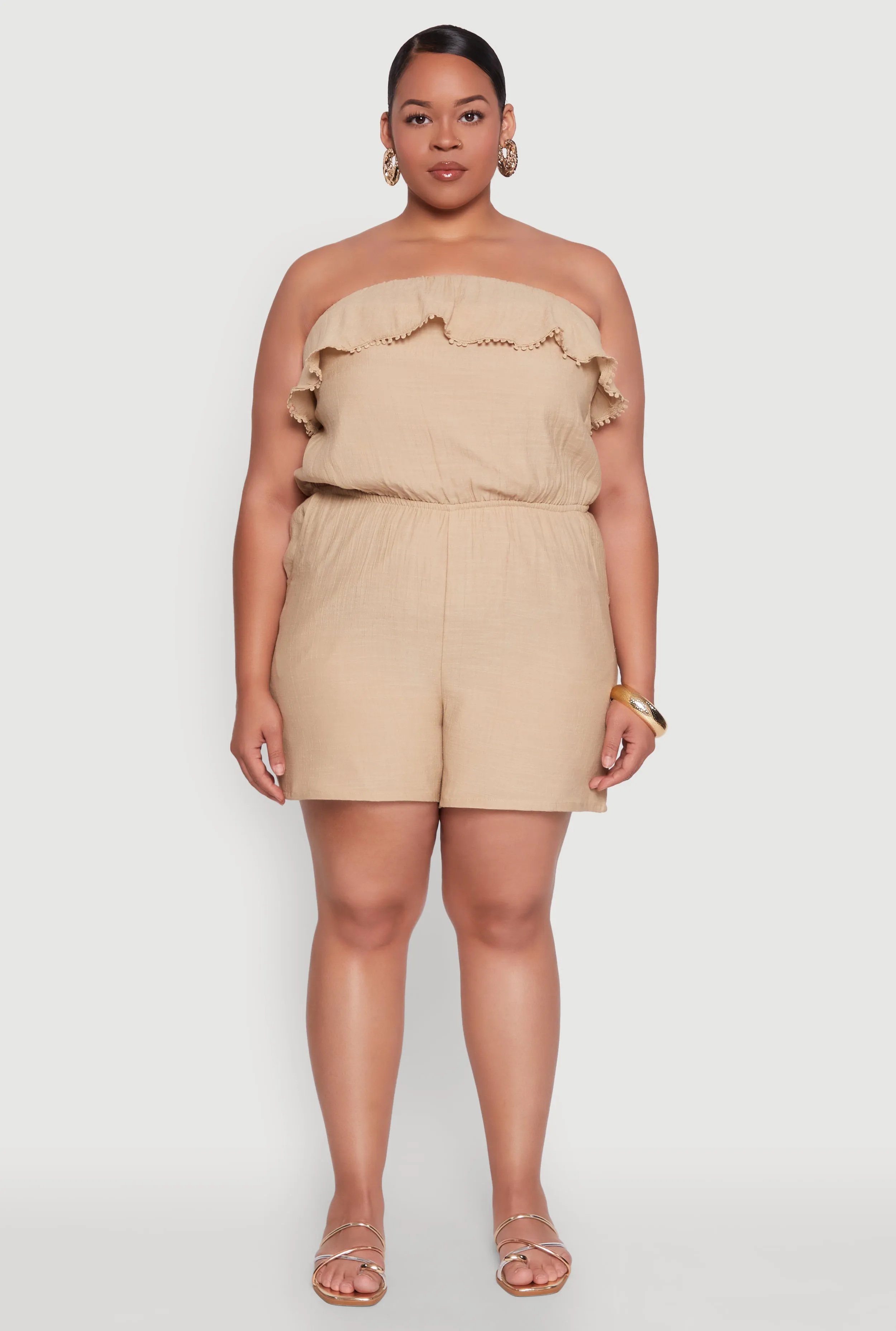 Plus Size Gauze Knit Ruffle Overlay Romper sold by Rainbow product image thumbnail 2