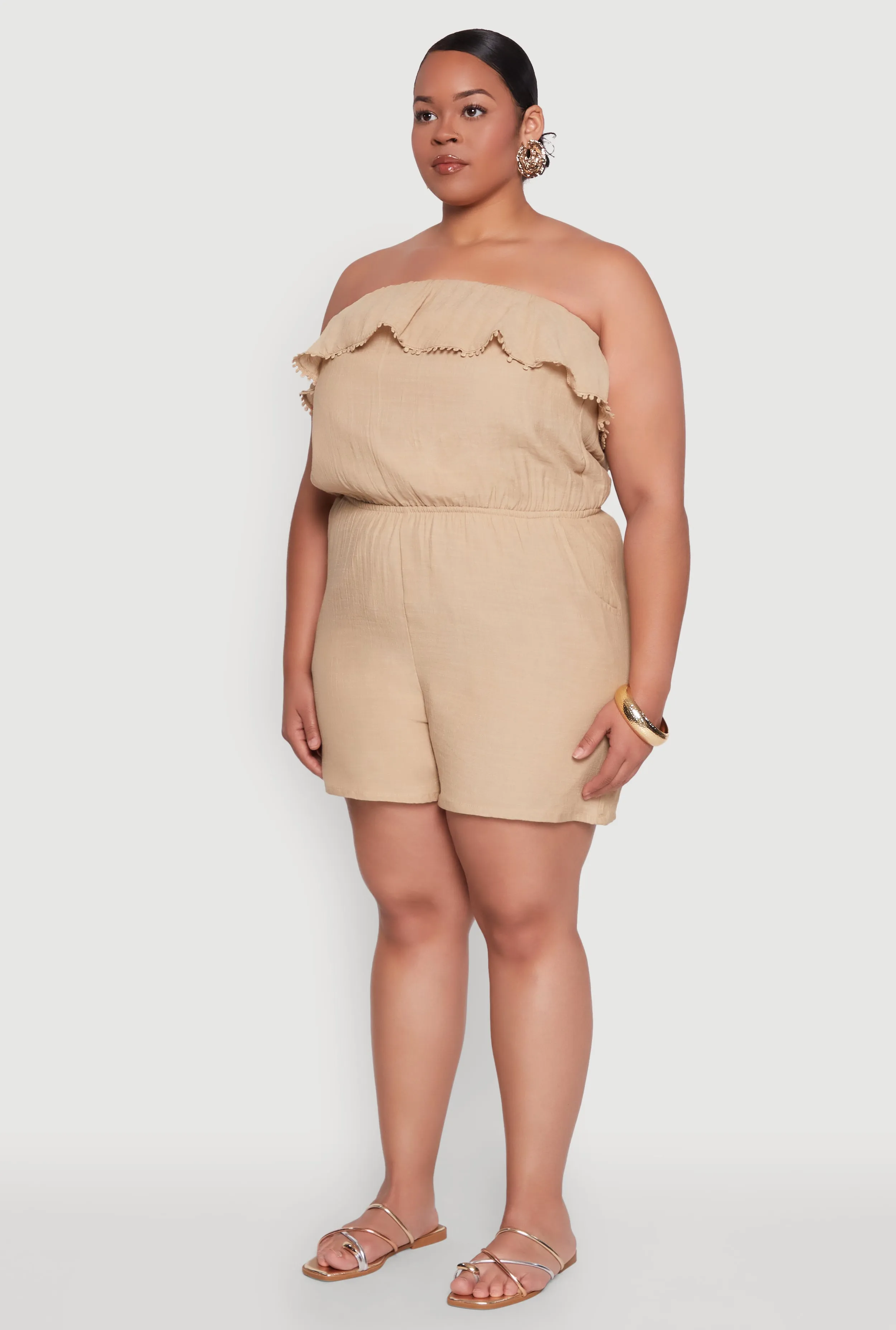 Plus Size Gauze Knit Ruffle Overlay Romper sold by Rainbow product image thumbnail 3