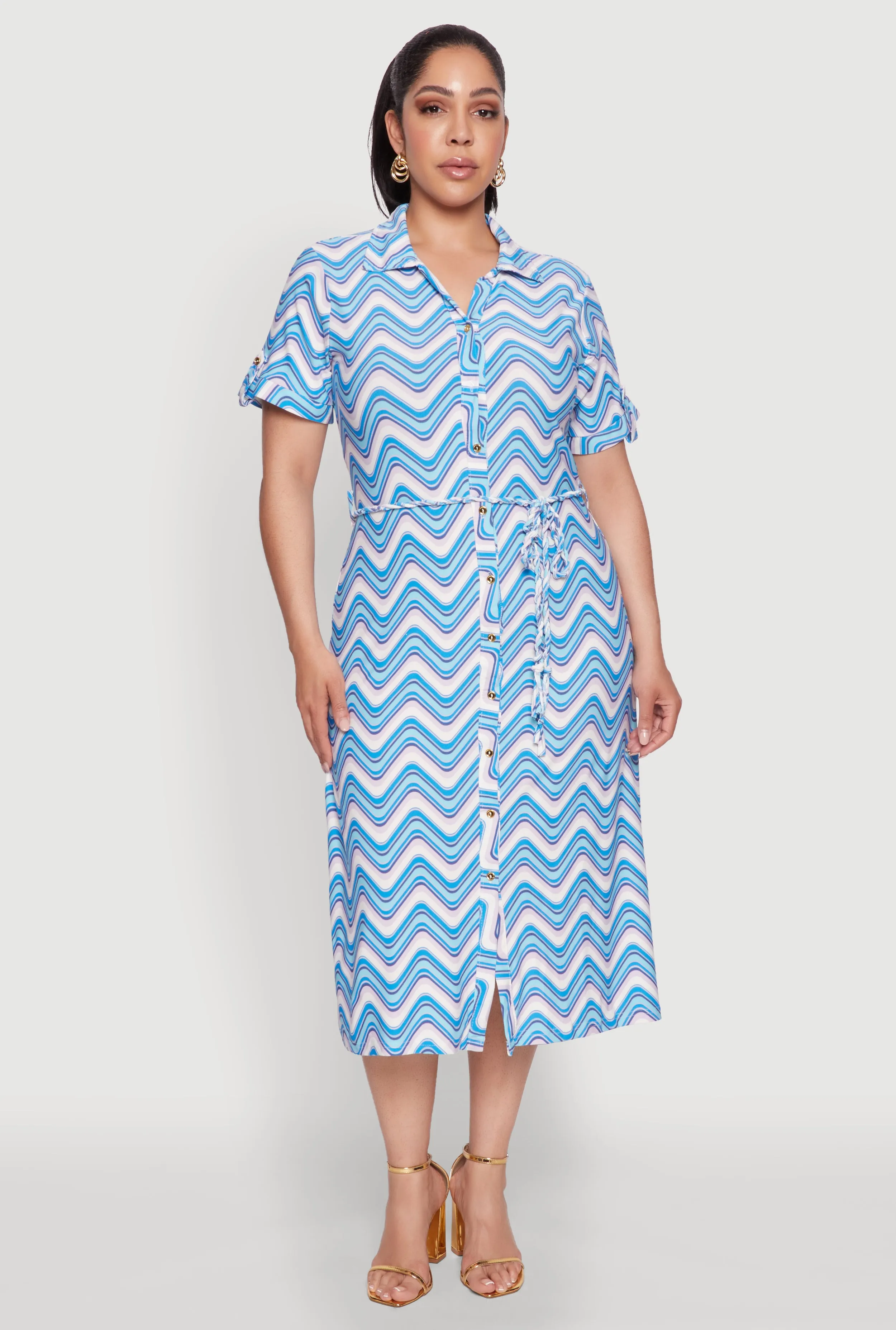 Plus Size Wavy Striped Midi Shirt Dress sold by Rainbow product image thumbnail 2