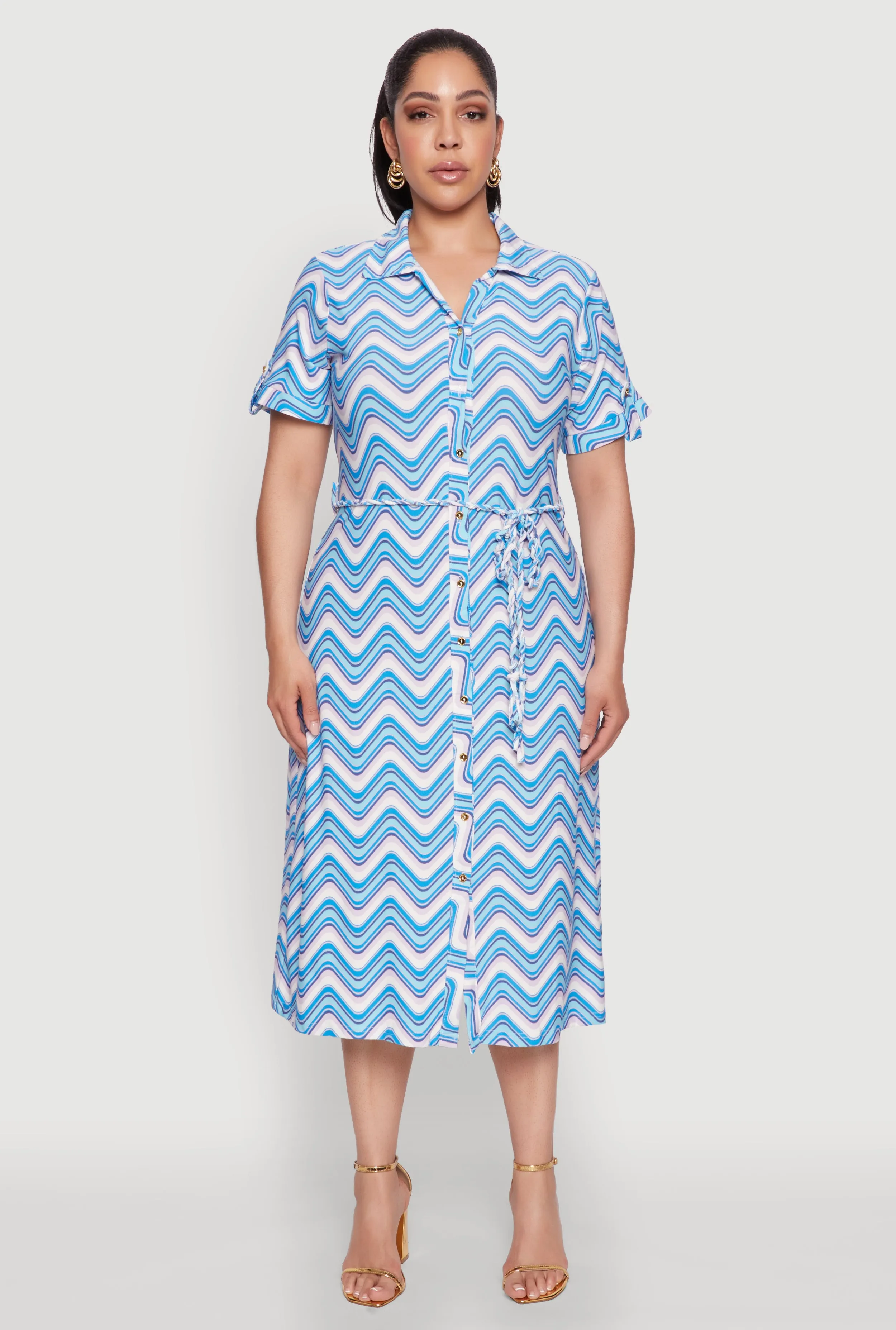 Plus Size Wavy Striped Midi Shirt Dress sold by Rainbow