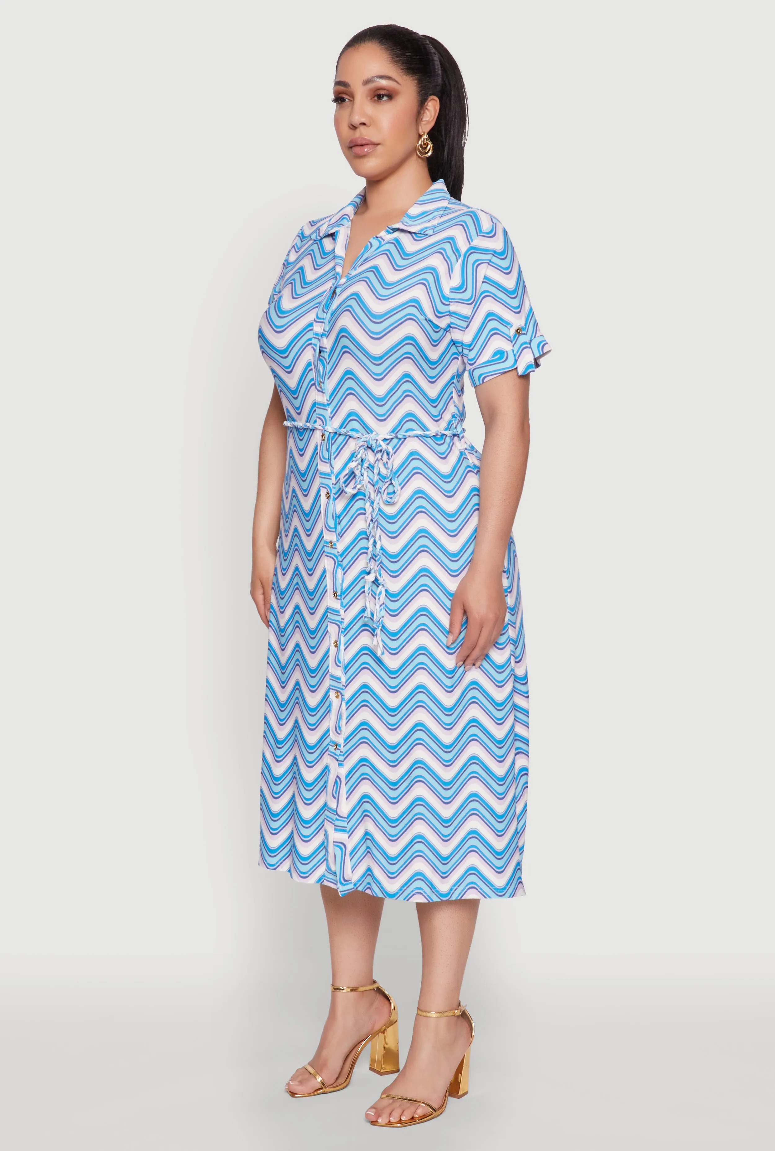 Plus Size Wavy Striped Midi Shirt Dress sold by Rainbow product image thumbnail 3
