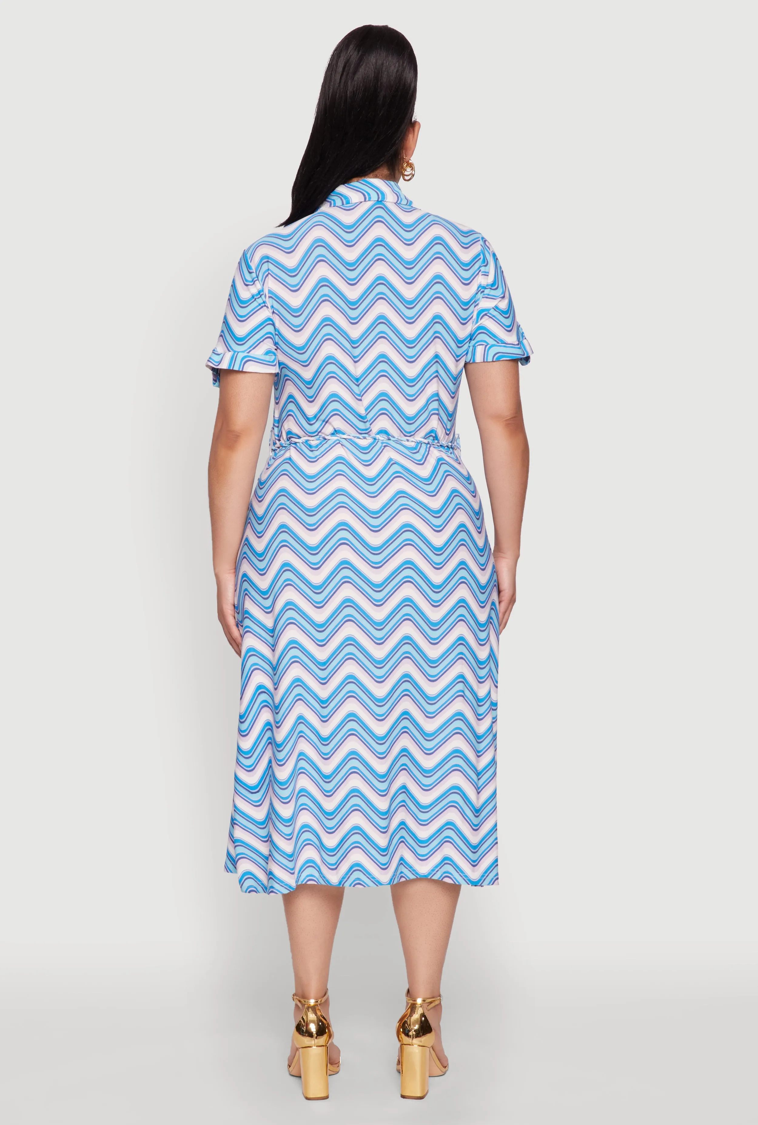 Plus Size Wavy Striped Midi Shirt Dress sold by Rainbow product image thumbnail 5