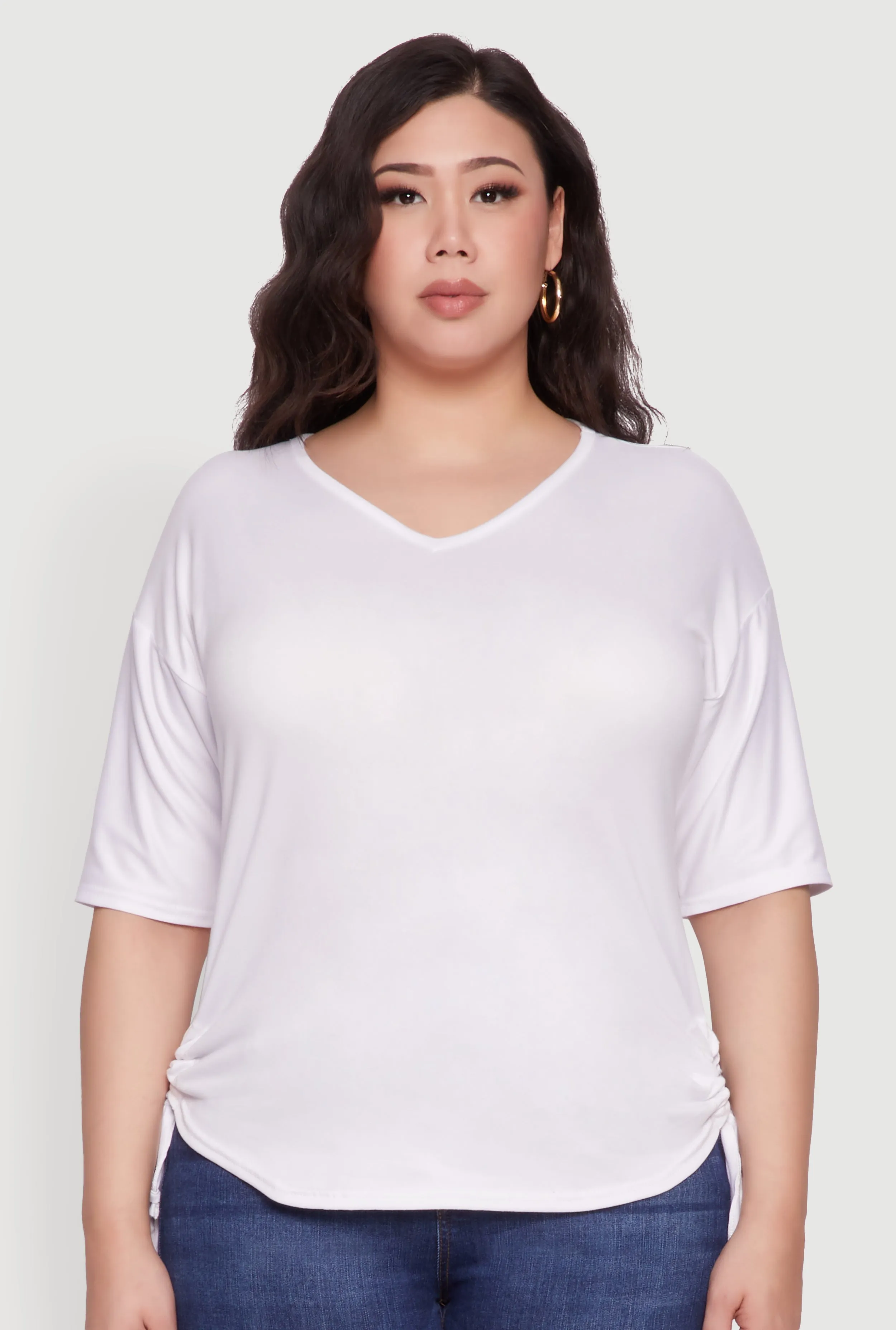 Plus Size Ruched Side Tie V Neck Top sold by Rainbow product image thumbnail 2
