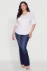 Plus Size Ruched Side Tie V Neck Top sold by Rainbow