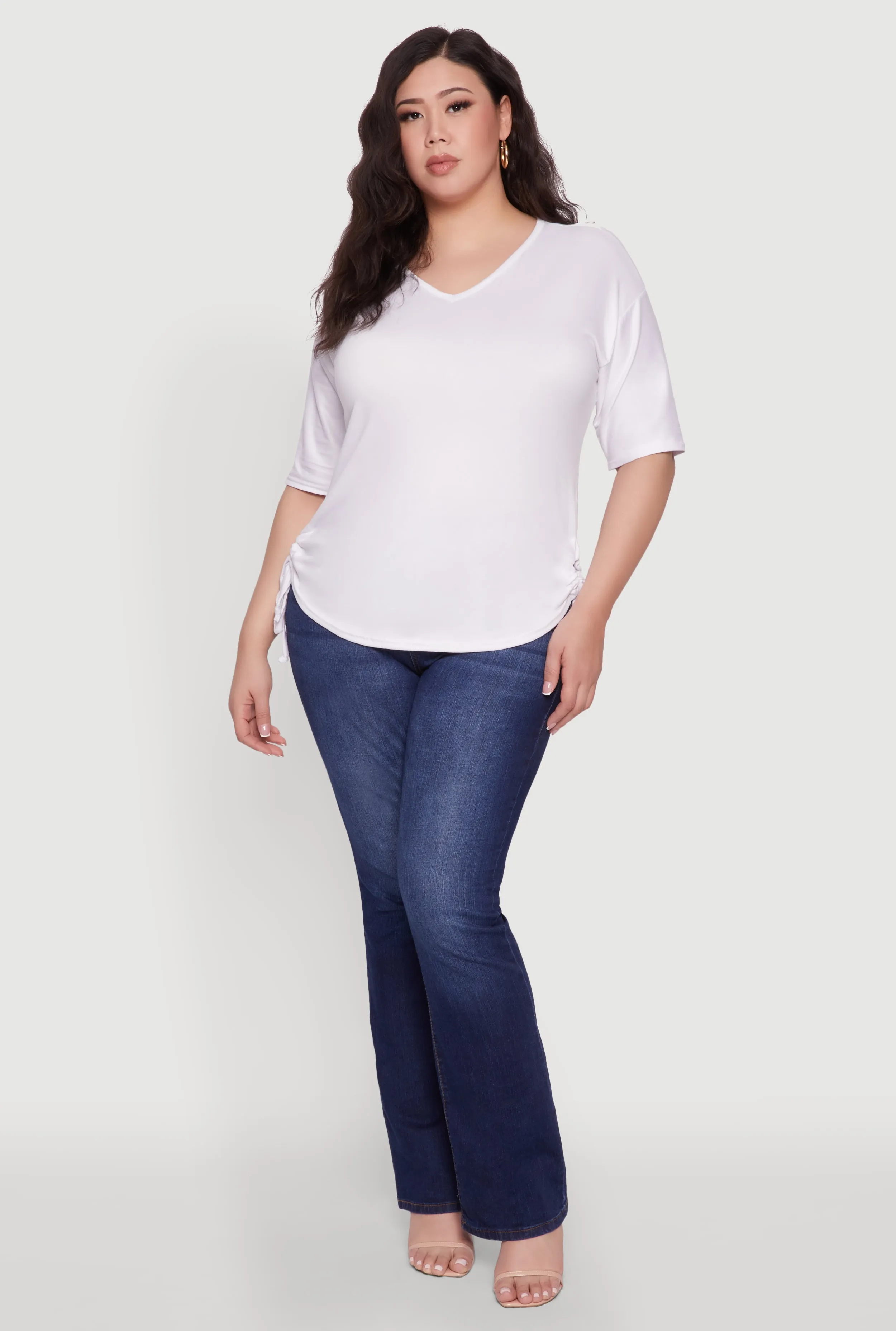 Plus Size Ruched Side Tie V Neck Top sold by Rainbow product image thumbnail 3