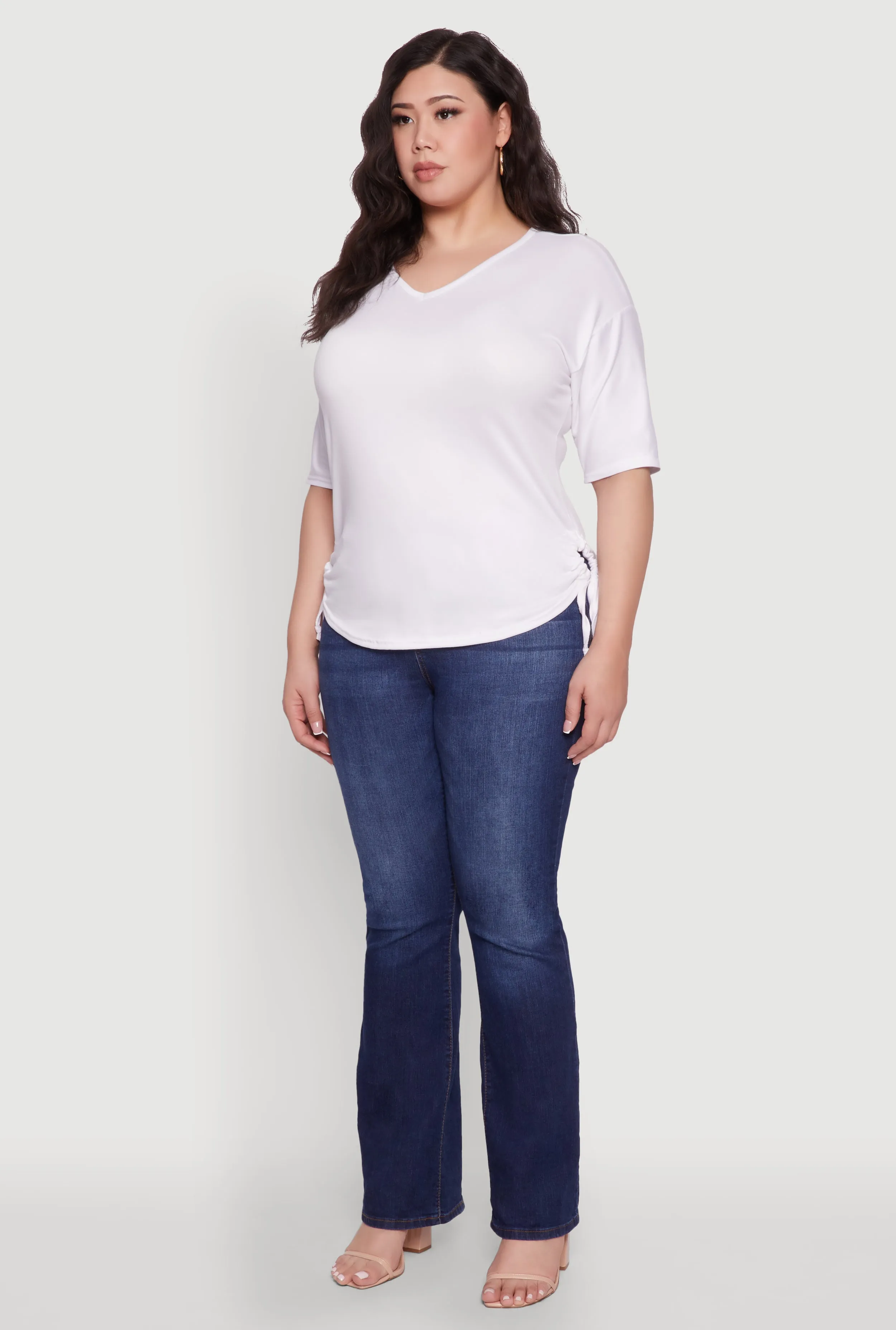 Plus Size Ruched Side Tie V Neck Top sold by Rainbow product image thumbnail 5