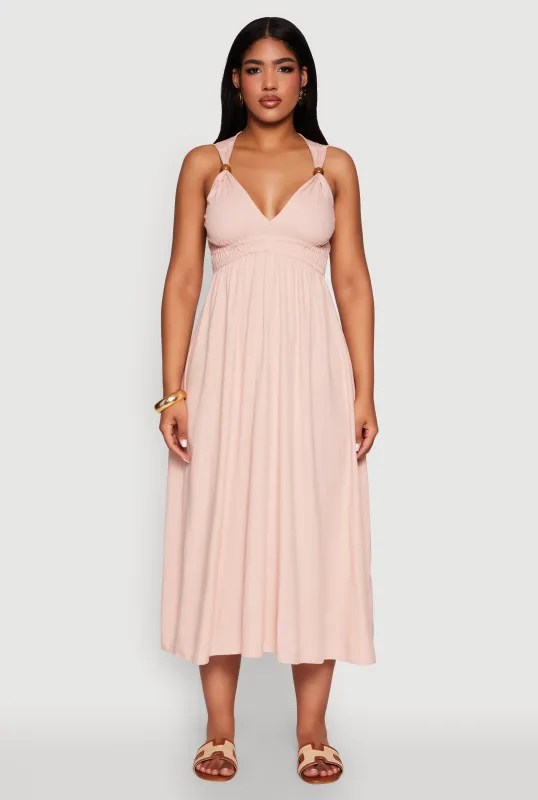 Haute Monde Linen Wood Beaded Strap Sundress sold by Rainbow