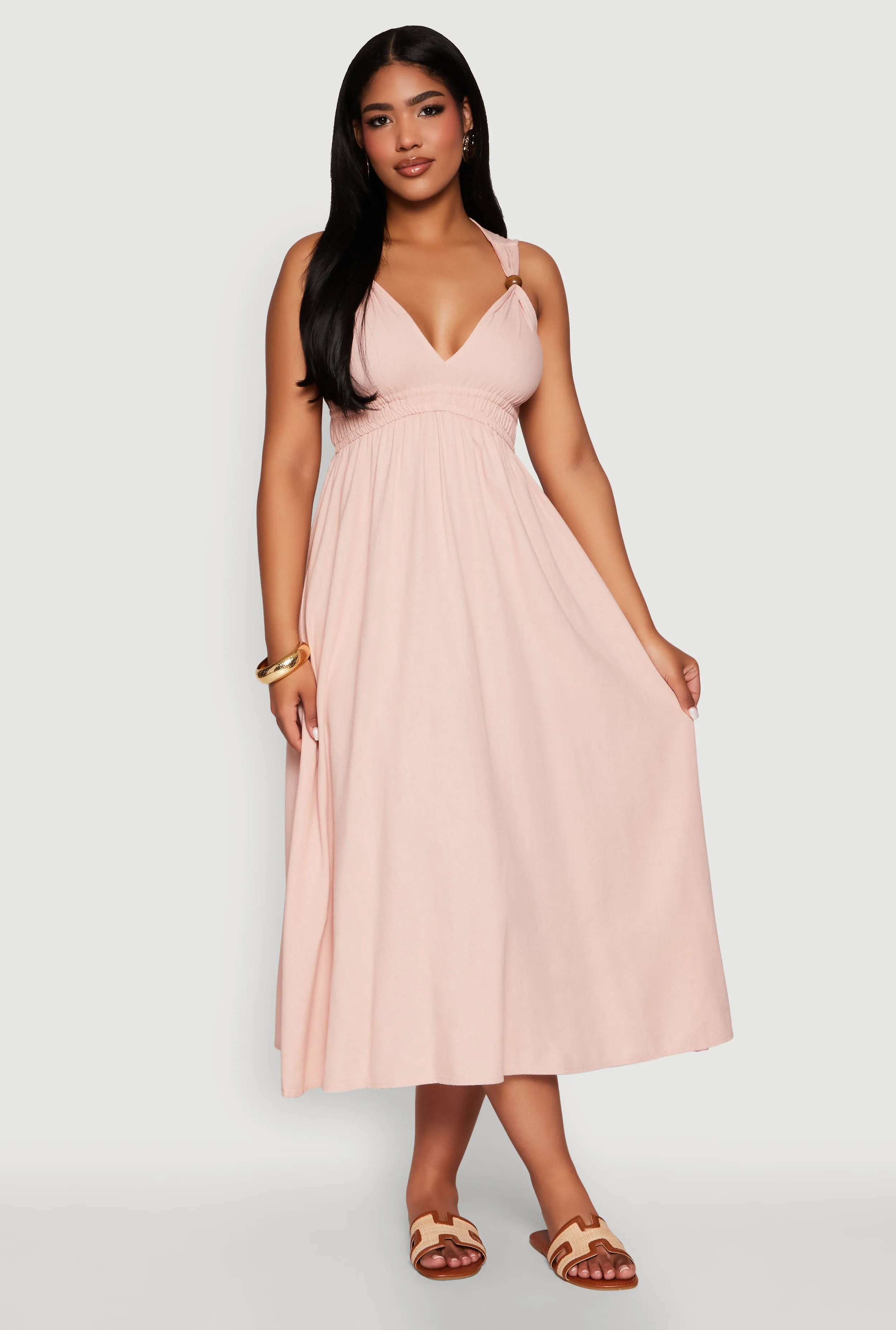 Haute Monde Linen Wood Beaded Strap Sundress sold by Rainbow product image thumbnail 2