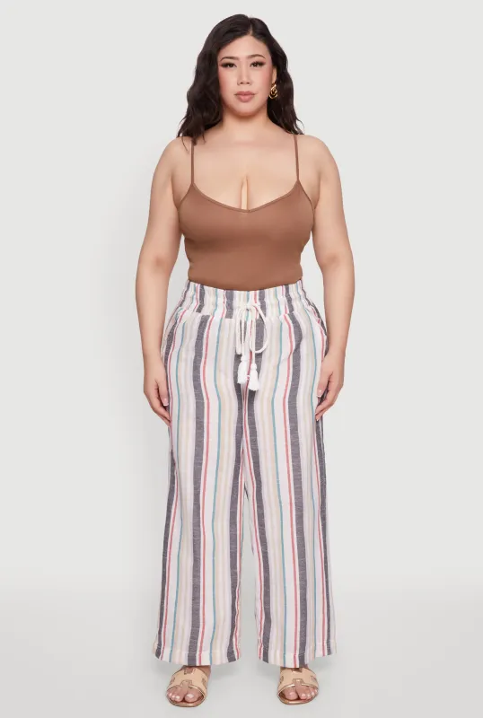 Plus Size Striped Drawstring Waist Palazzo Pants sold by Rainbow