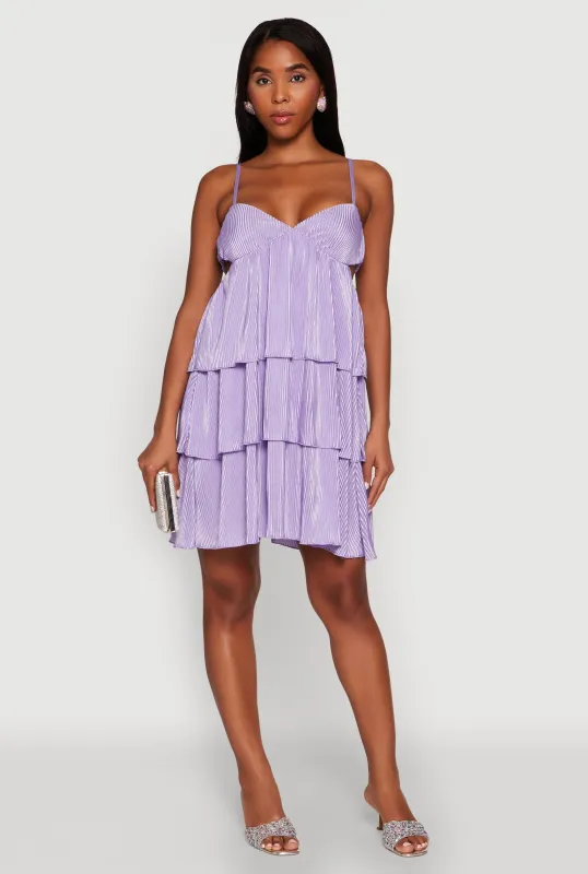 Plisse Cut Out Tiered Ruffle Mini Dress sold by Rainbow