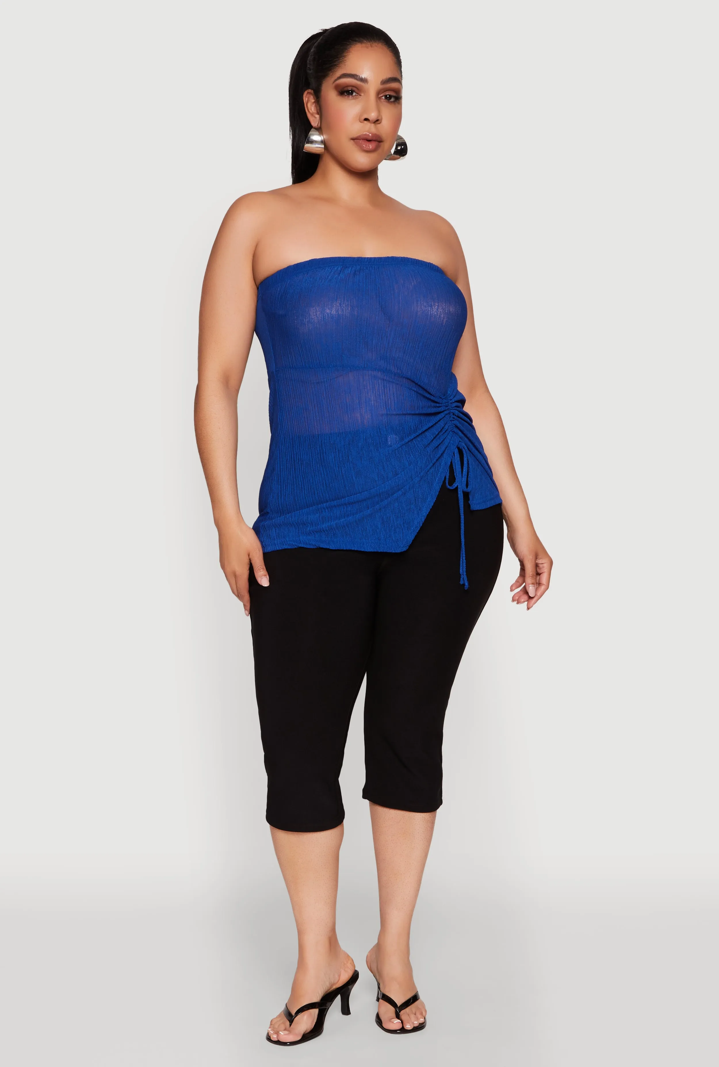 Plus Size Sheer Ruched Drawstring Tube Top sold by Rainbow