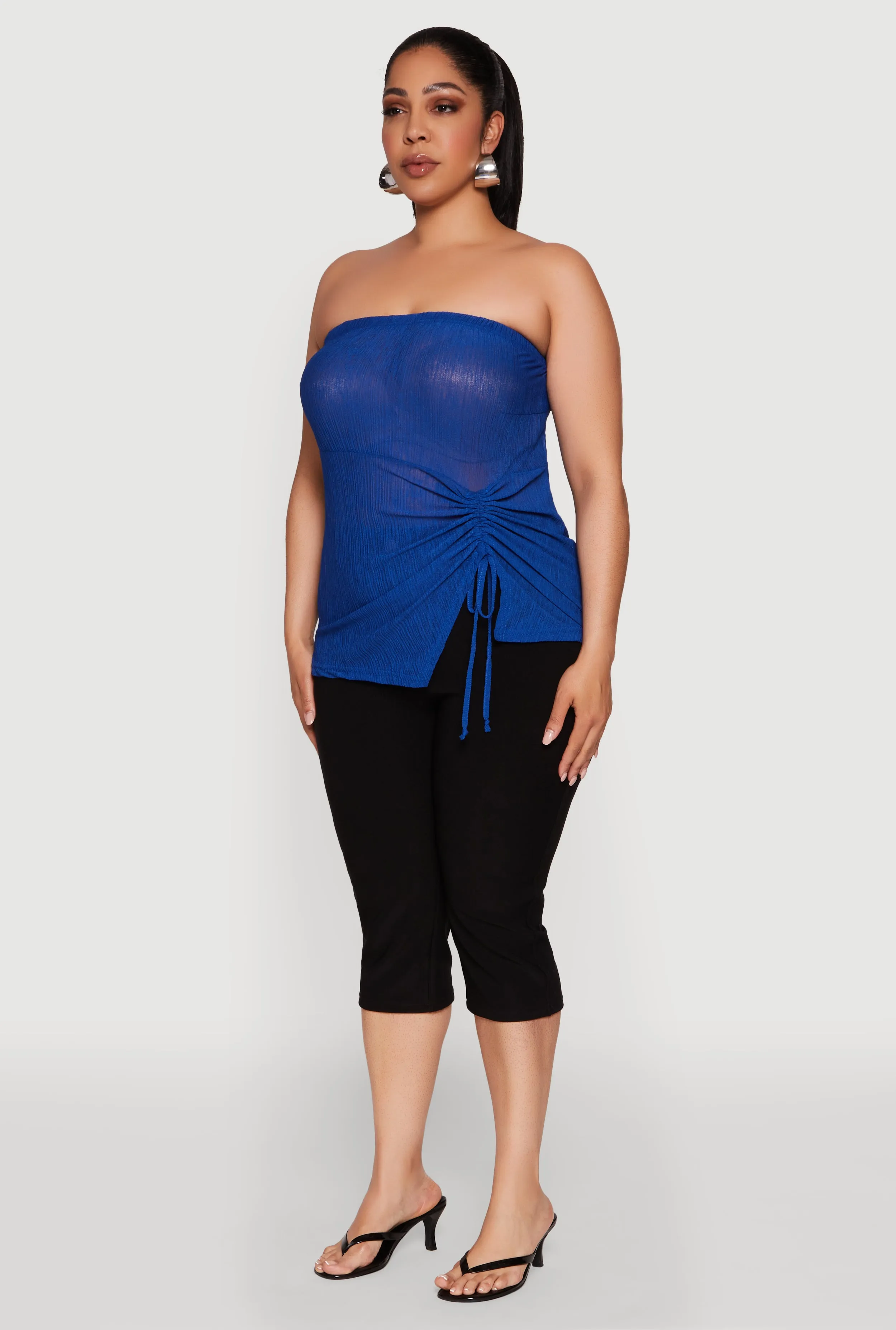 Plus Size Sheer Ruched Drawstring Tube Top sold by Rainbow product image thumbnail 5