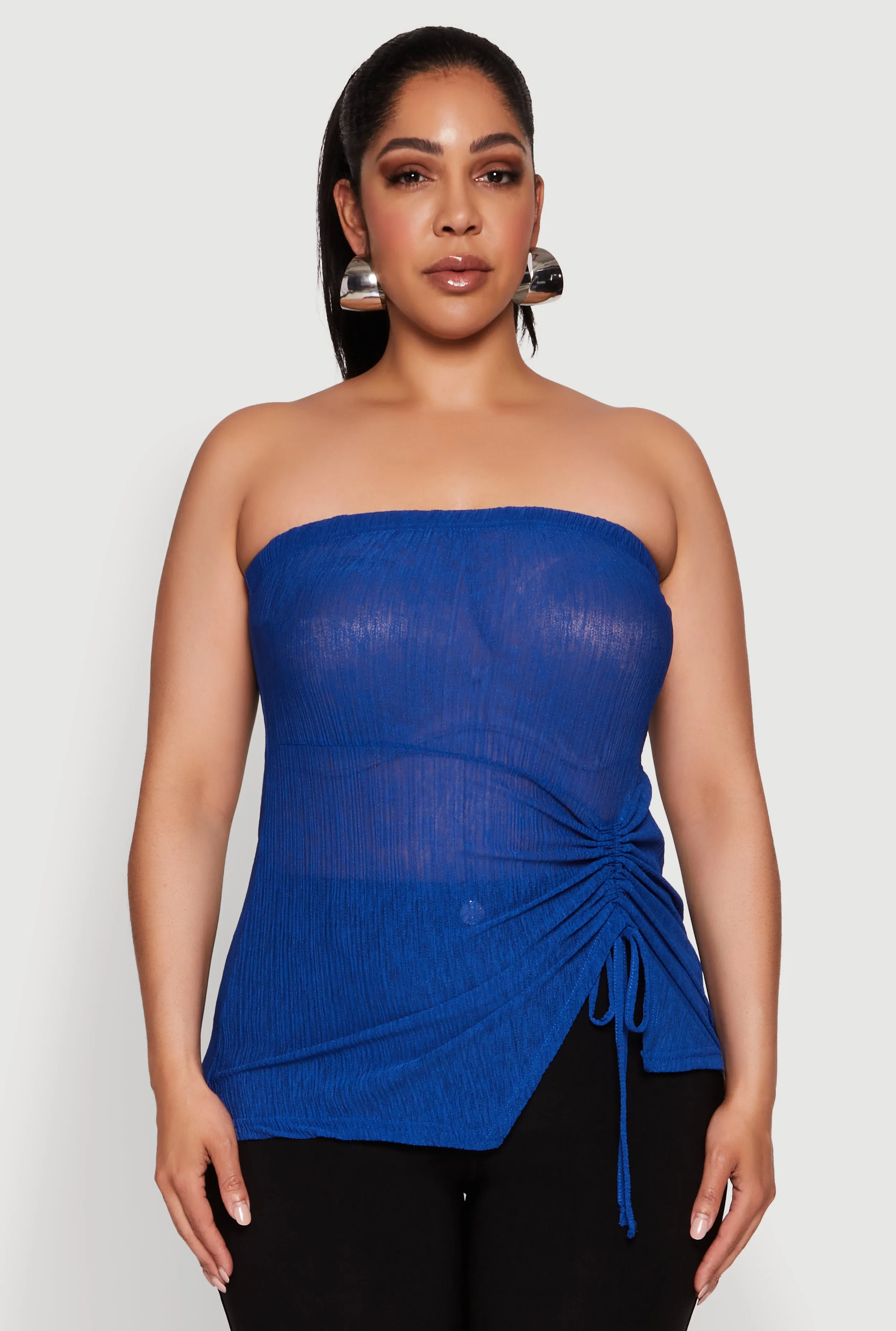 Plus Size Sheer Ruched Drawstring Tube Top sold by Rainbow product image thumbnail 2