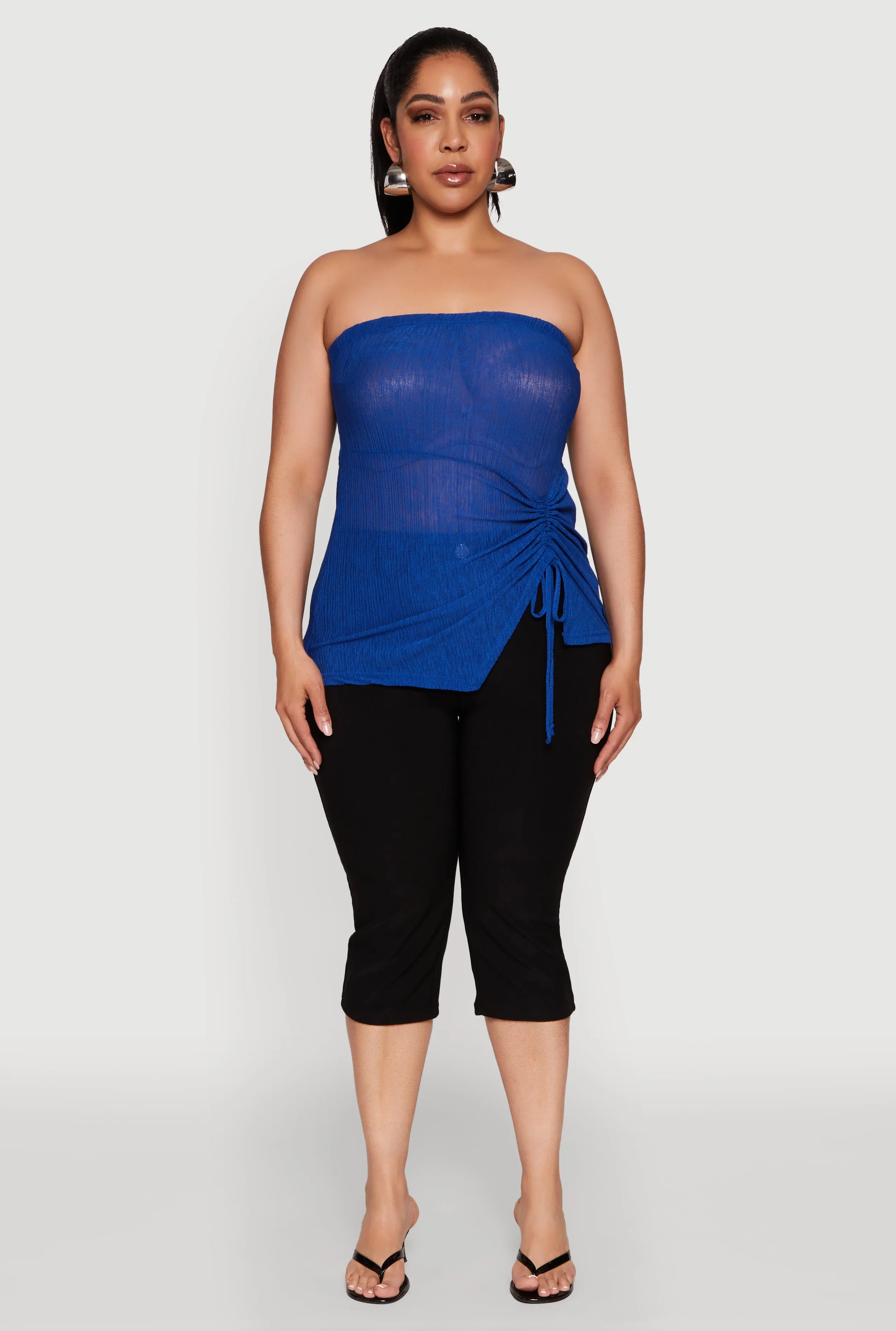 Plus Size Sheer Ruched Drawstring Tube Top sold by Rainbow product image thumbnail 3