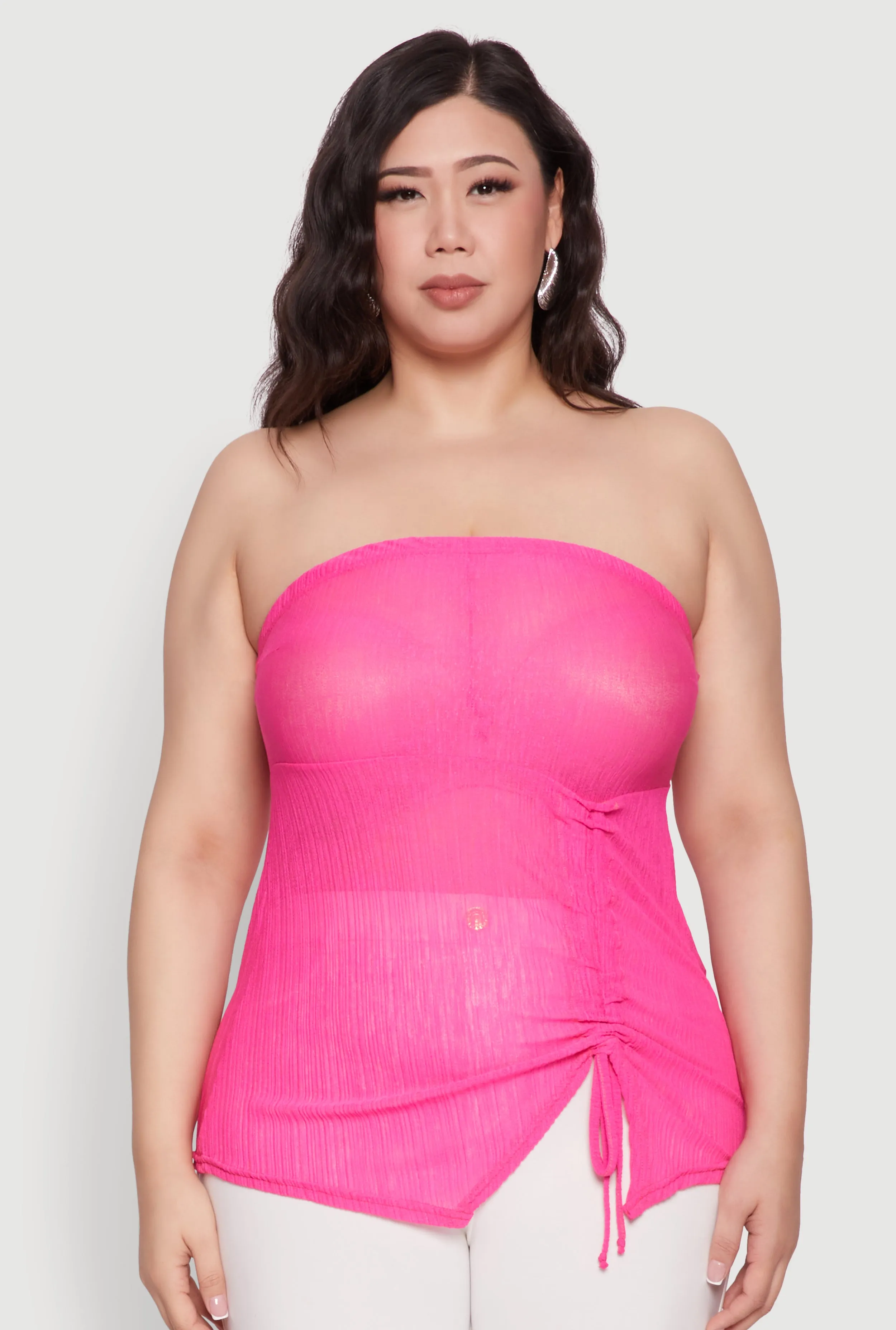Plus Size Sheer Ruched Drawstring Tube Top sold by Rainbow product image thumbnail 2