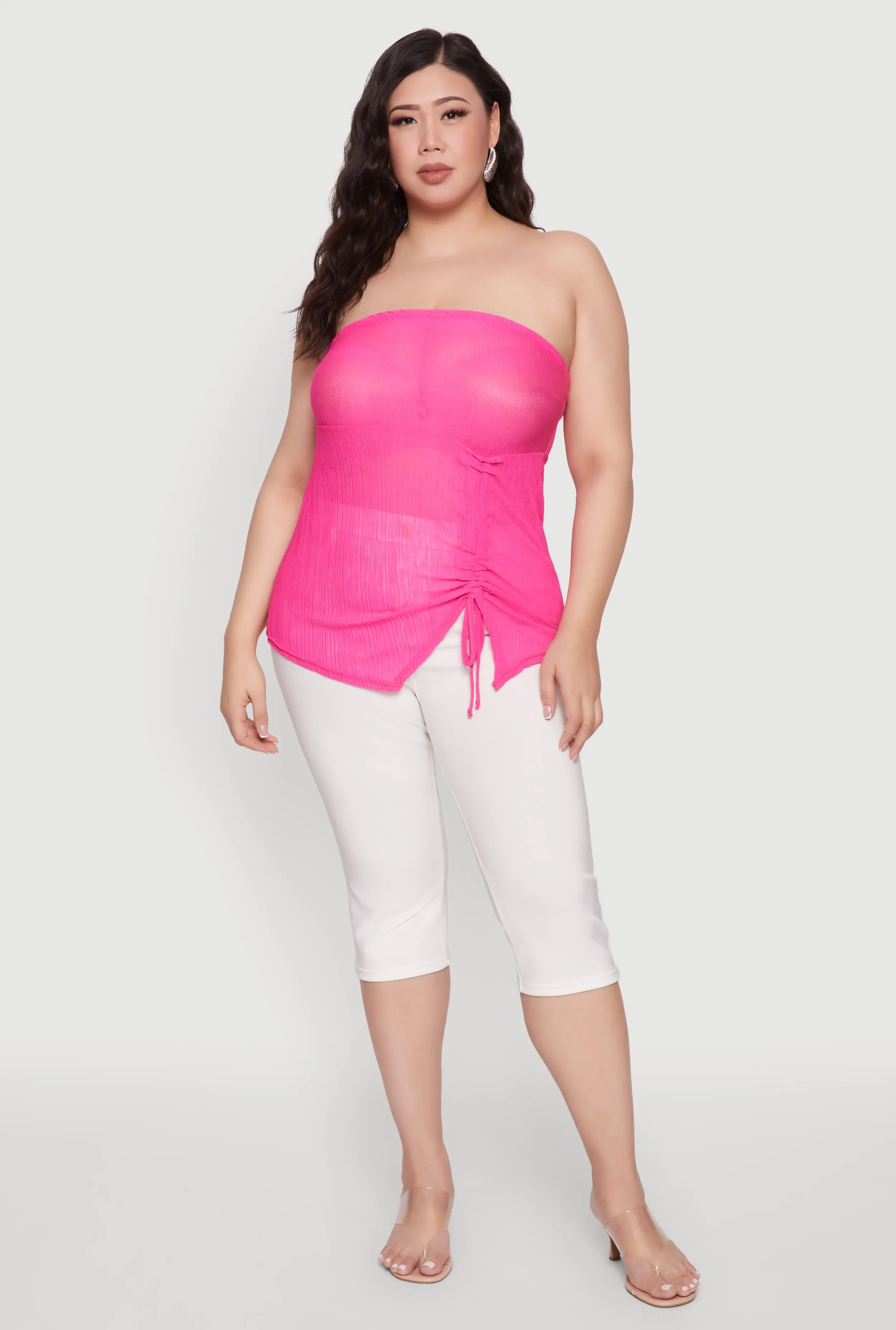 Plus Size Sheer Ruched Drawstring Tube Top sold by Rainbow product image thumbnail 3