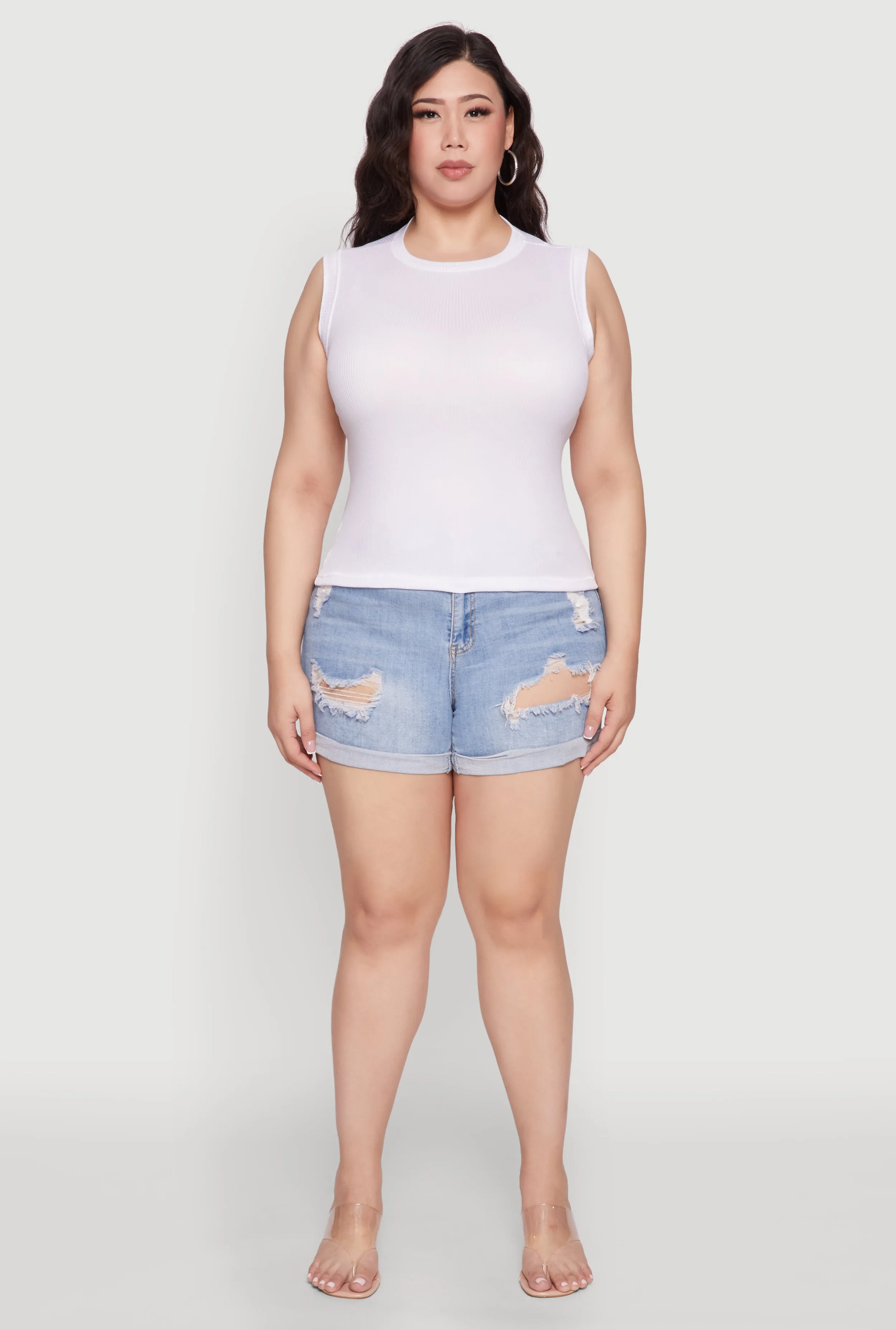 Plus Size Rib Knit Crew Neck Tank Top sold by Rainbow
