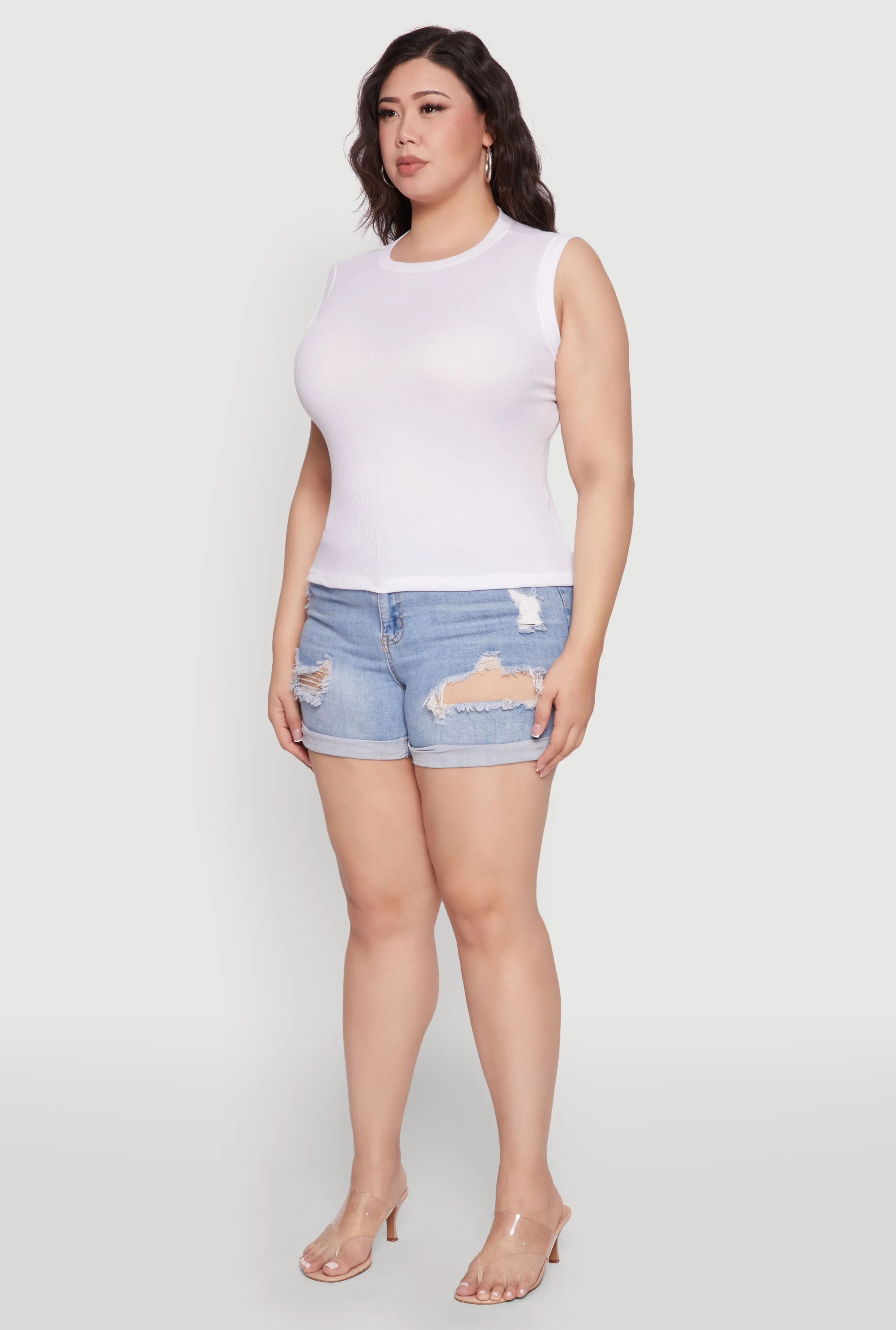 Plus Size Rib Knit Crew Neck Tank Top sold by Rainbow product image thumbnail 5