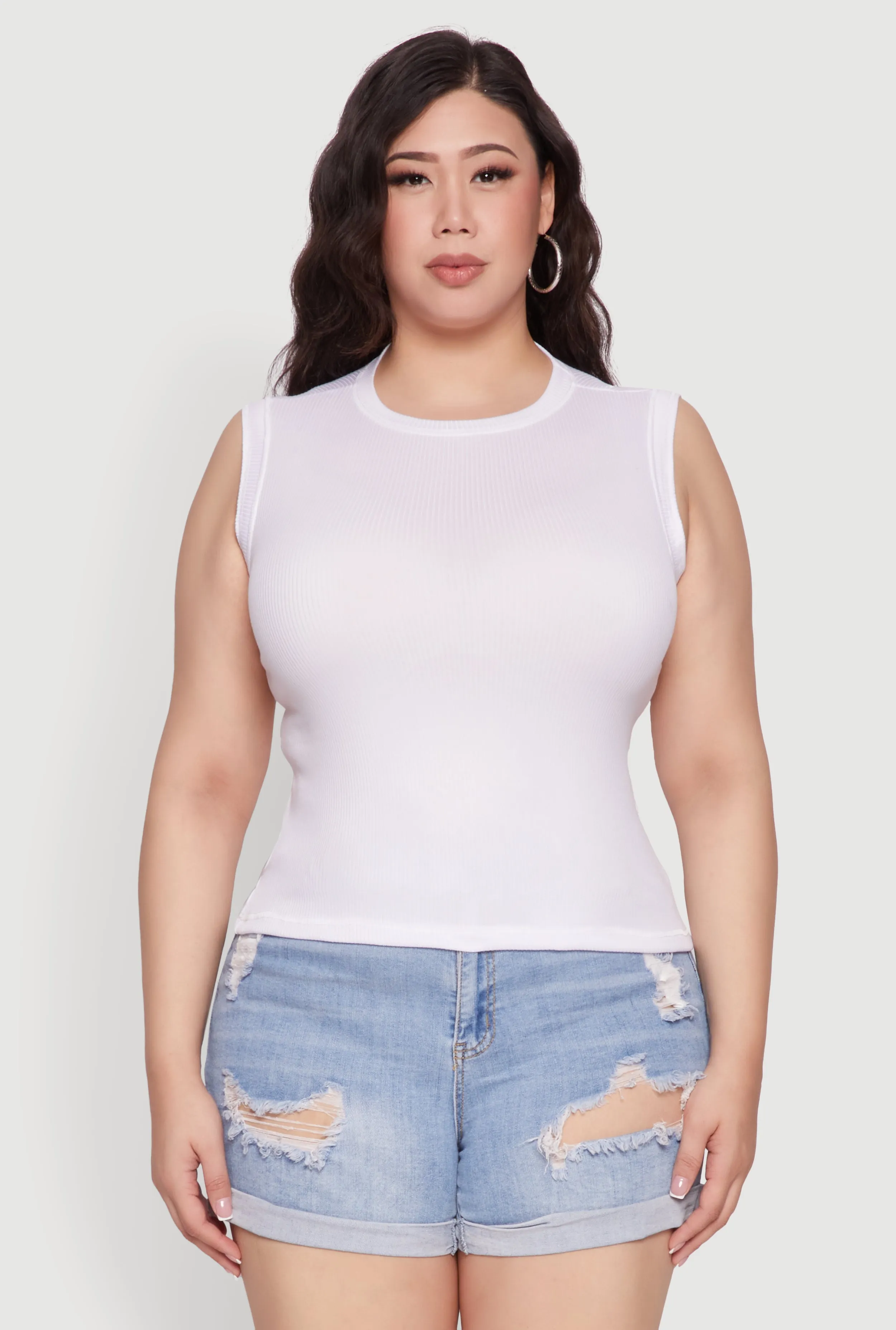 Plus Size Rib Knit Crew Neck Tank Top sold by Rainbow product image thumbnail 2