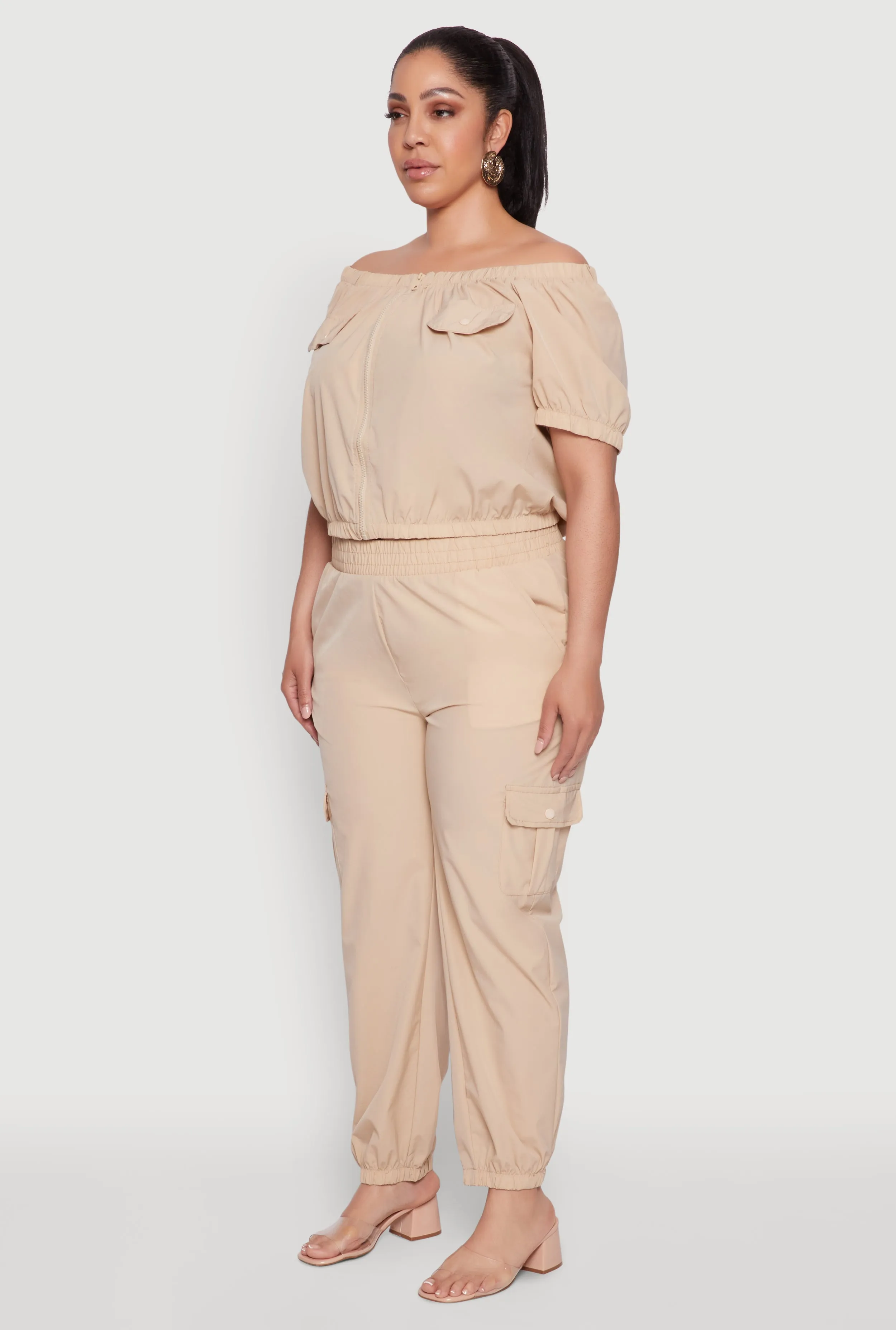 Plus Size Off The Shoulder Zip Front Crop Top sold by Rainbow product image thumbnail 5