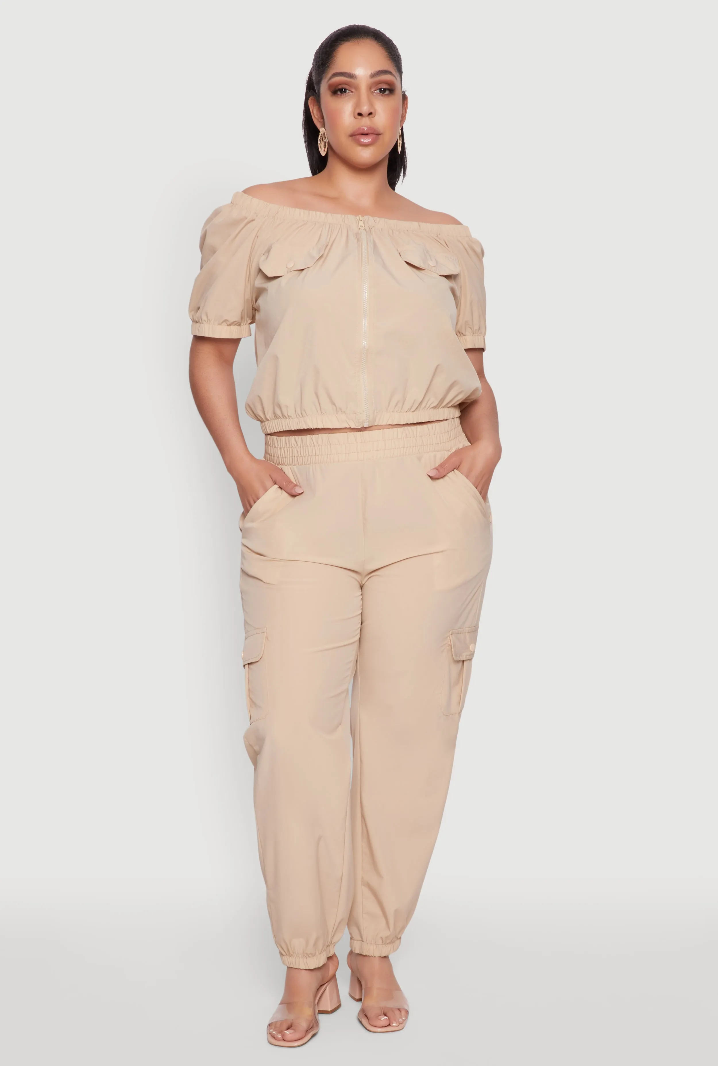 Plus Size Off The Shoulder Zip Front Crop Top sold by Rainbow product image thumbnail 3