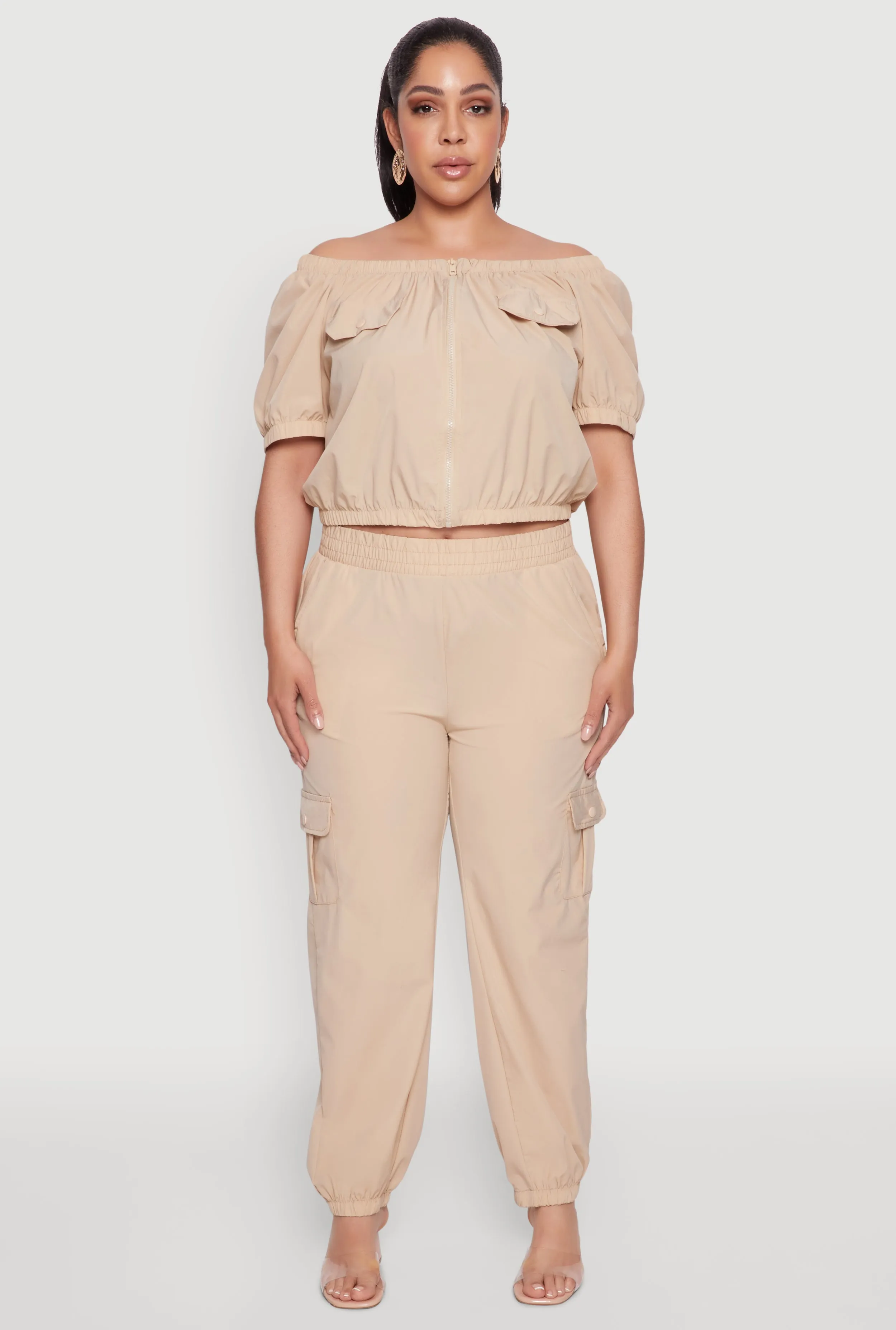 Plus Size Off The Shoulder Zip Front Crop Top sold by Rainbow product image thumbnail 2