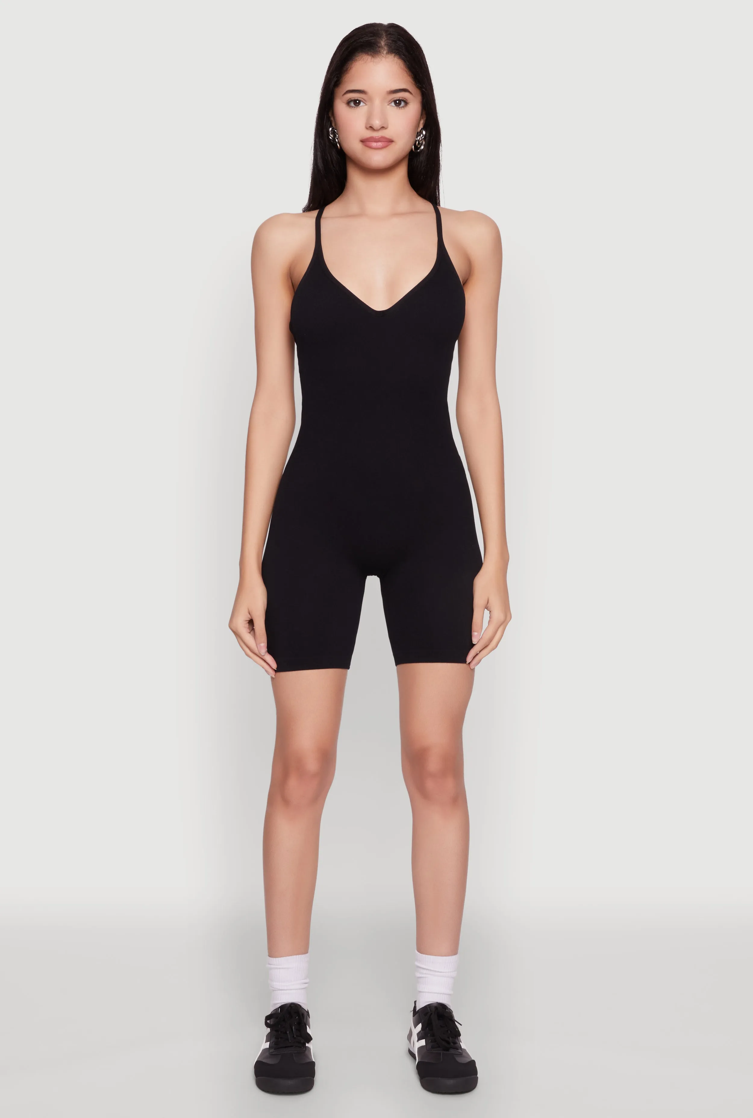 Seamless Rib Knit Cami Biker Romper sold by Rainbow product image thumbnail 2