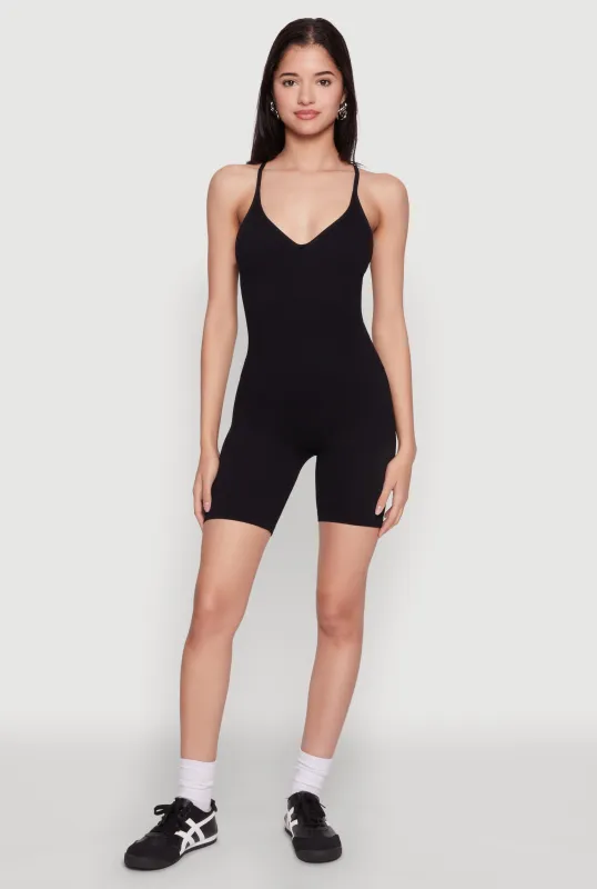 Seamless Rib Knit Cami Biker Romper sold by Rainbow