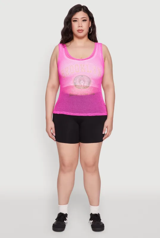 Plus Size Brooklyn Graphic Fishnet Tank Top sold by Rainbow