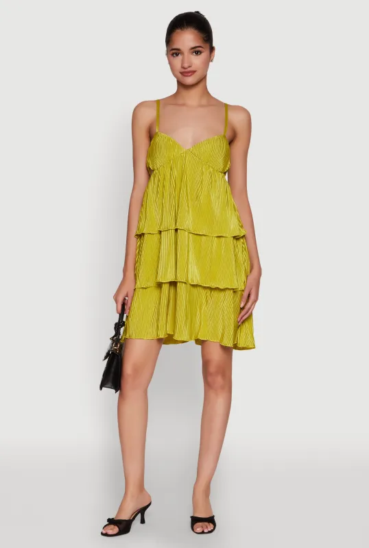 Plisse Cut Out Tiered Ruffle Mini Dress sold by Rainbow