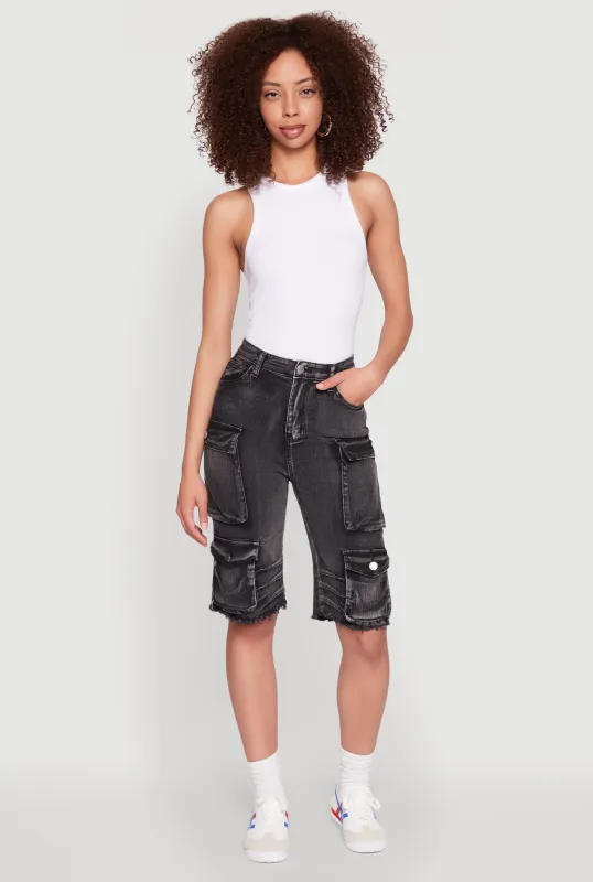 Daisy Acid Wash Raw Hem Utility Bermuda Shorts sold by Rainbow