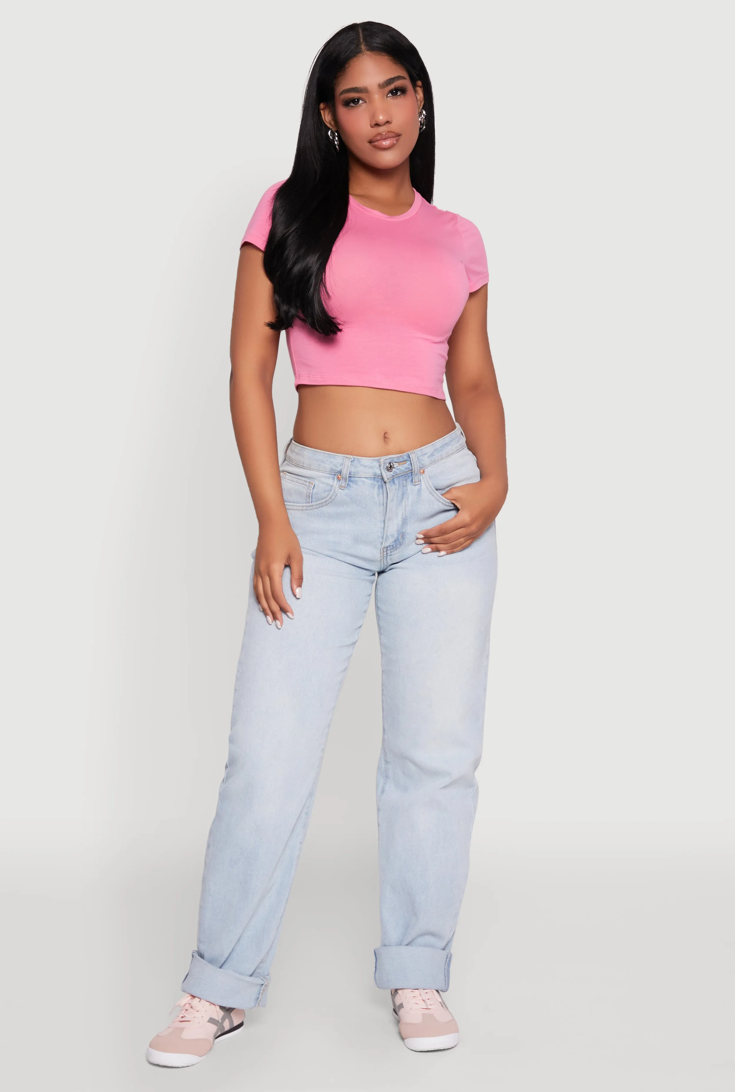 Cropped Short Sleeve Crew Neck Tee sold by Rainbow