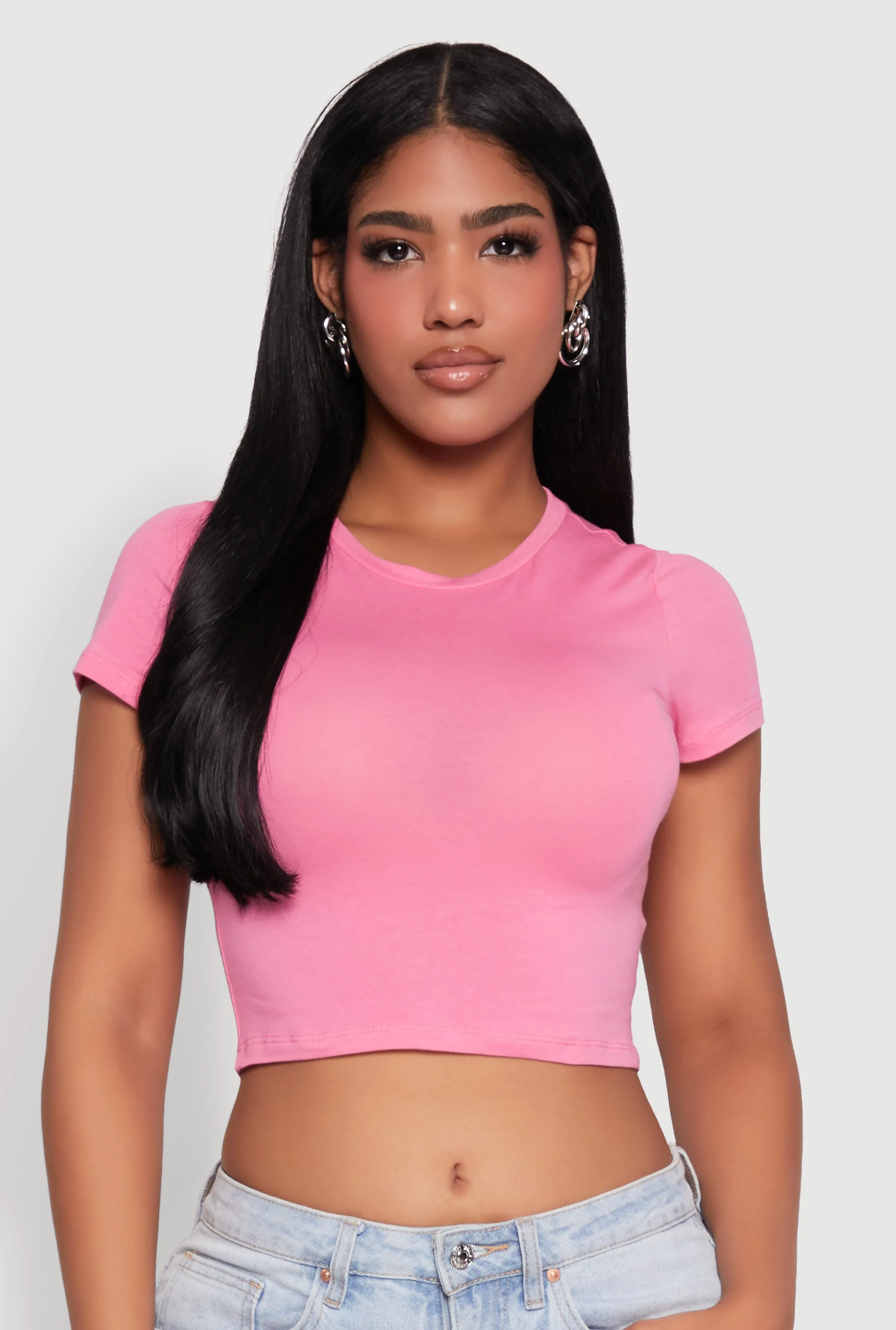 Cropped Short Sleeve Crew Neck Tee sold by Rainbow product image thumbnail 2