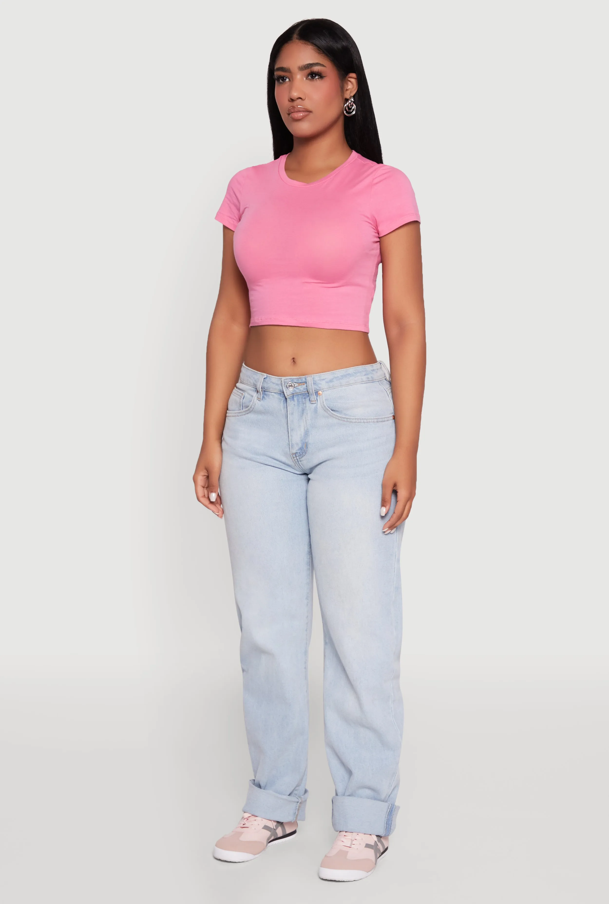 Cropped Short Sleeve Crew Neck Tee sold by Rainbow product image thumbnail 5