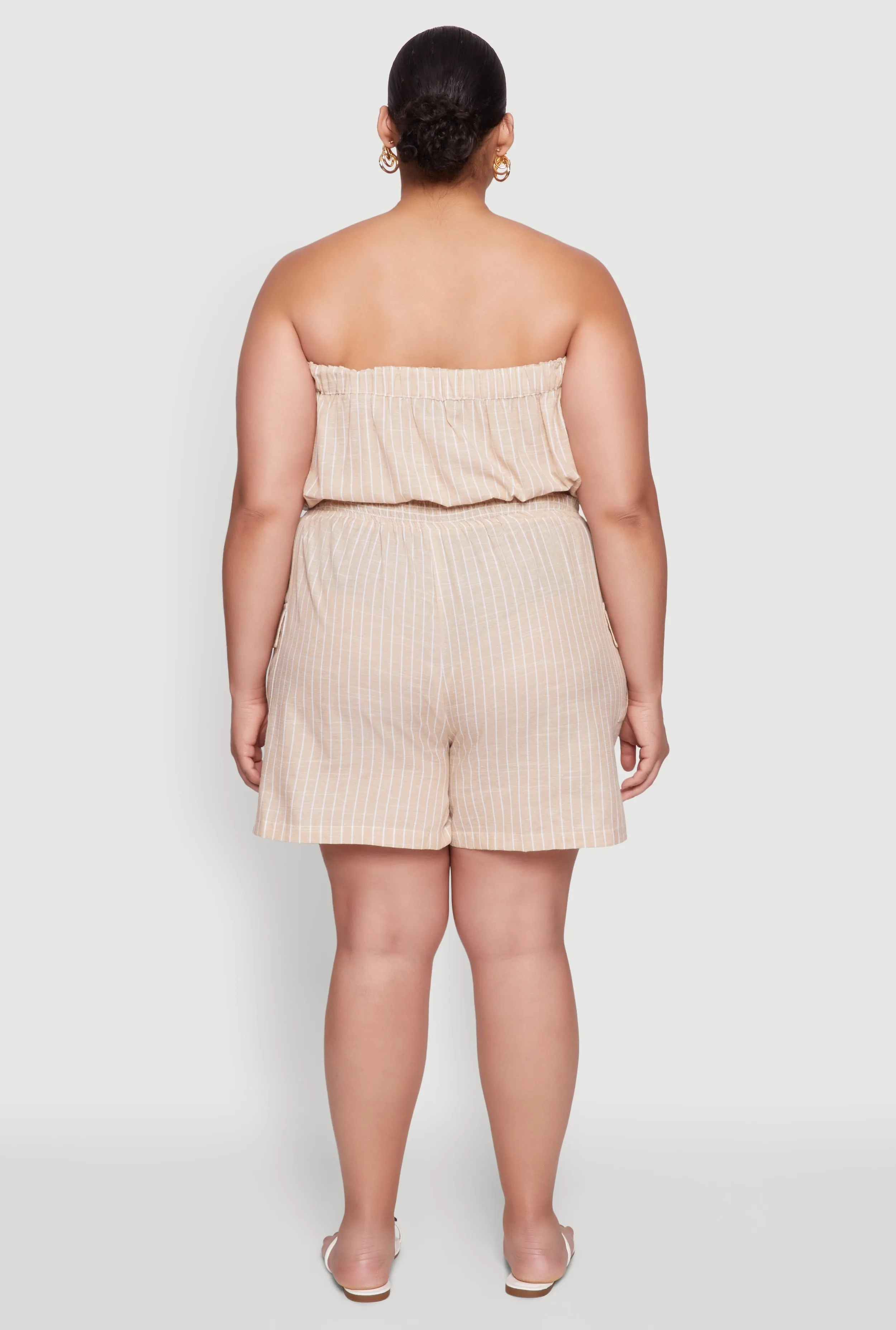 Plus Size Tie Waist Belted Pinstripe Romper sold by Rainbow product image thumbnail 5