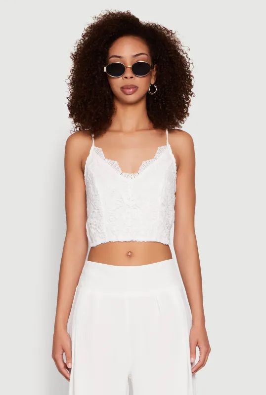 Lace Overlay Smocked Back Crop Top sold by Rainbow